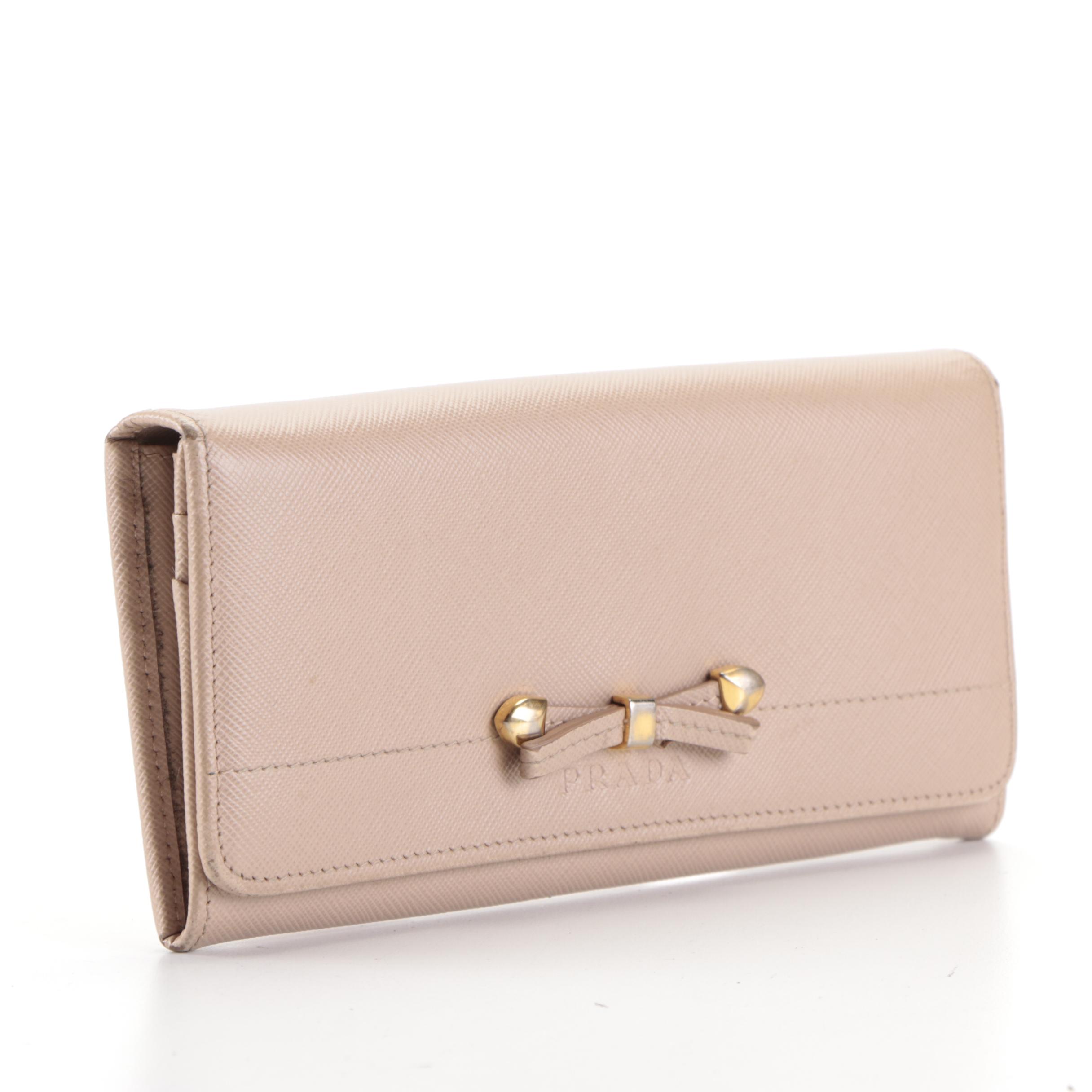 Prada Long Wallet in Light Blush Saffiano Leather