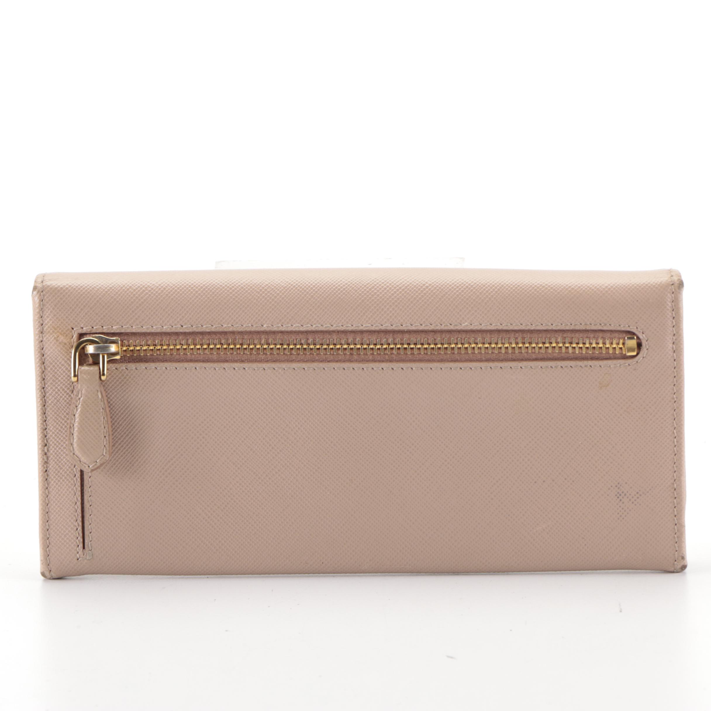 Prada Long Wallet in Light Blush Saffiano Leather