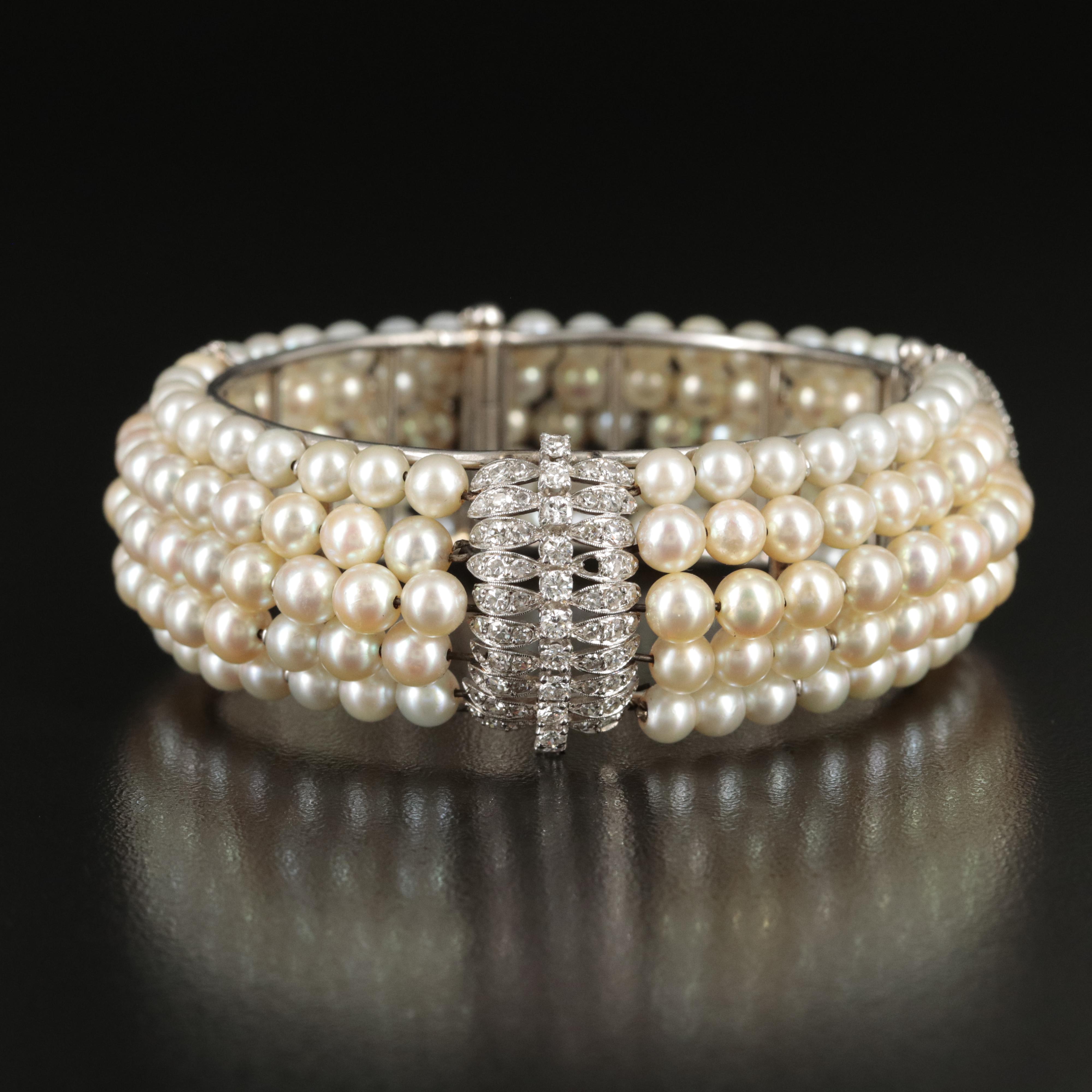 Vintage Platinum Pearl and Diamond Bracelet