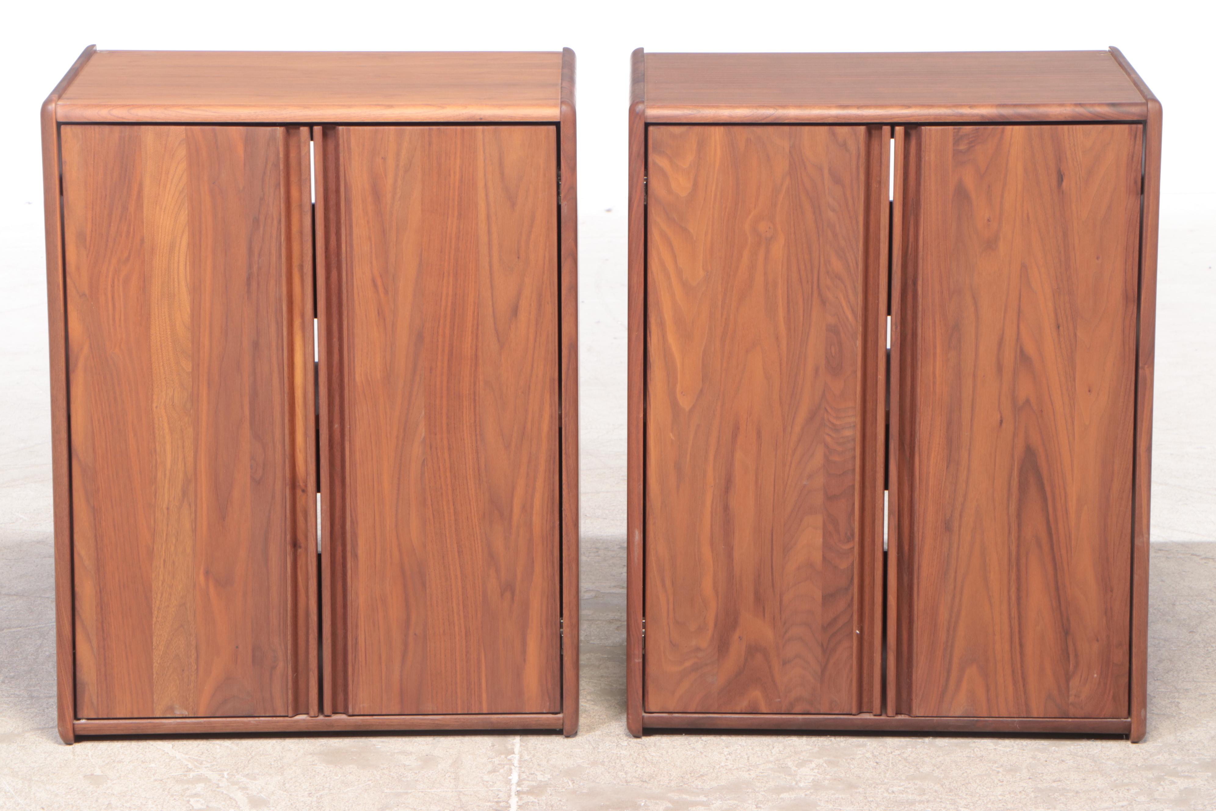 Pair of CWD Danish Modern Style Walnut Media Storage Cabinets
