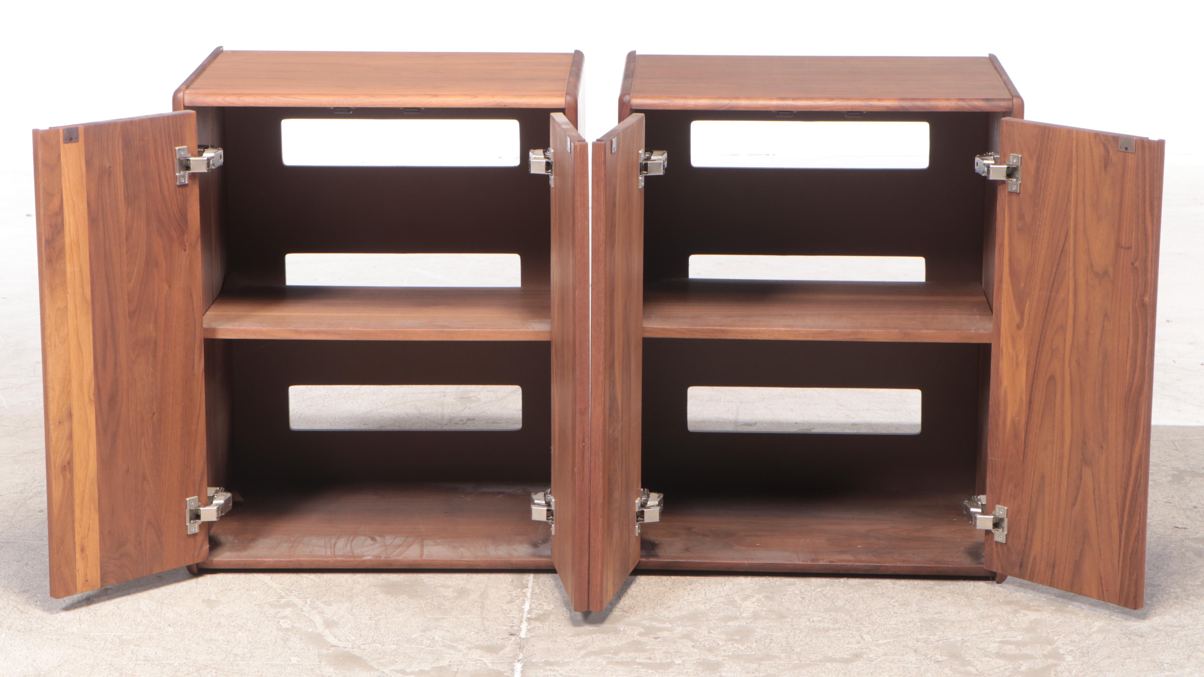 Pair of CWD Danish Modern Style Walnut Media Storage Cabinets