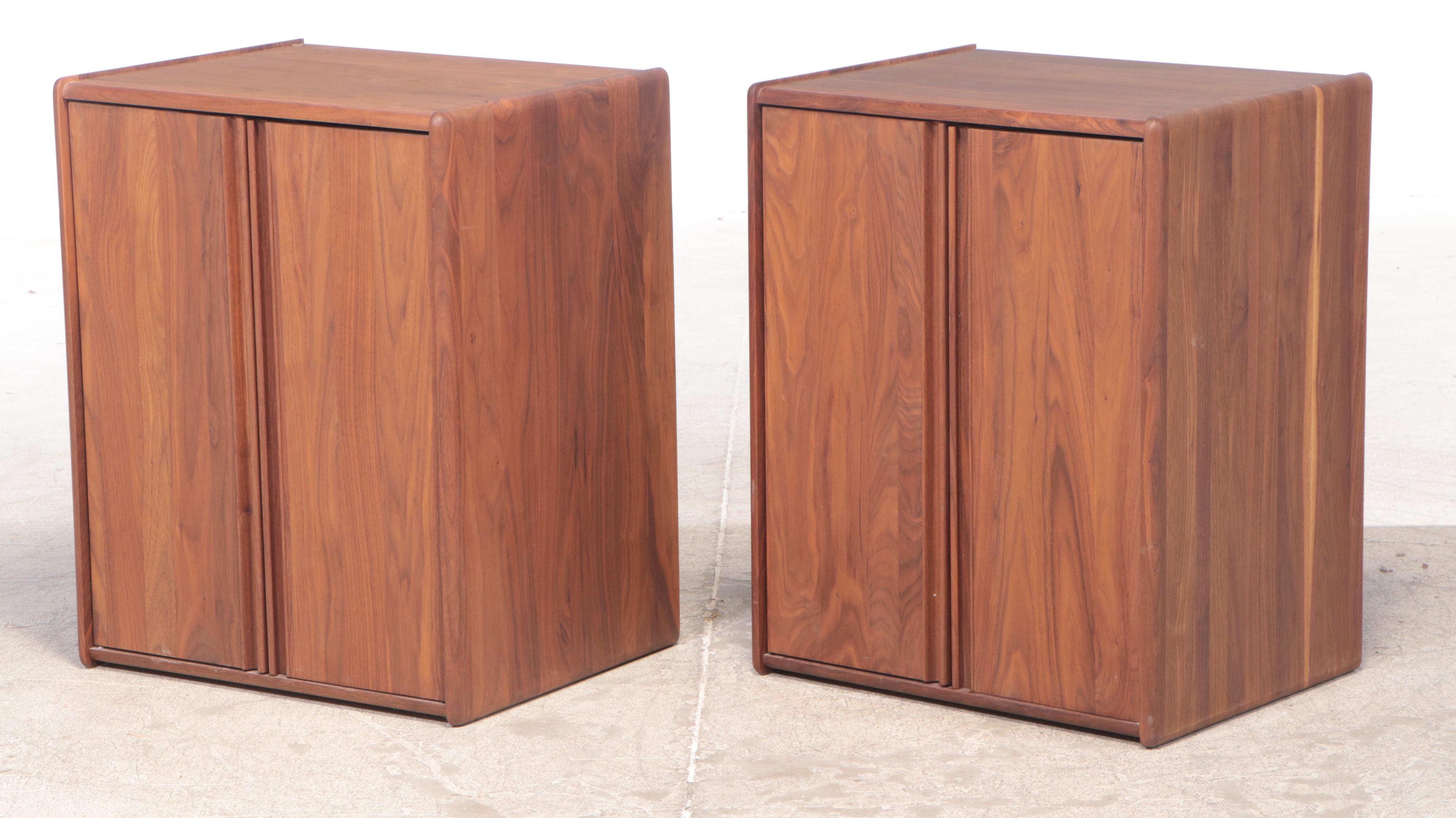 Pair of CWD Danish Modern Style Walnut Media Storage Cabinets