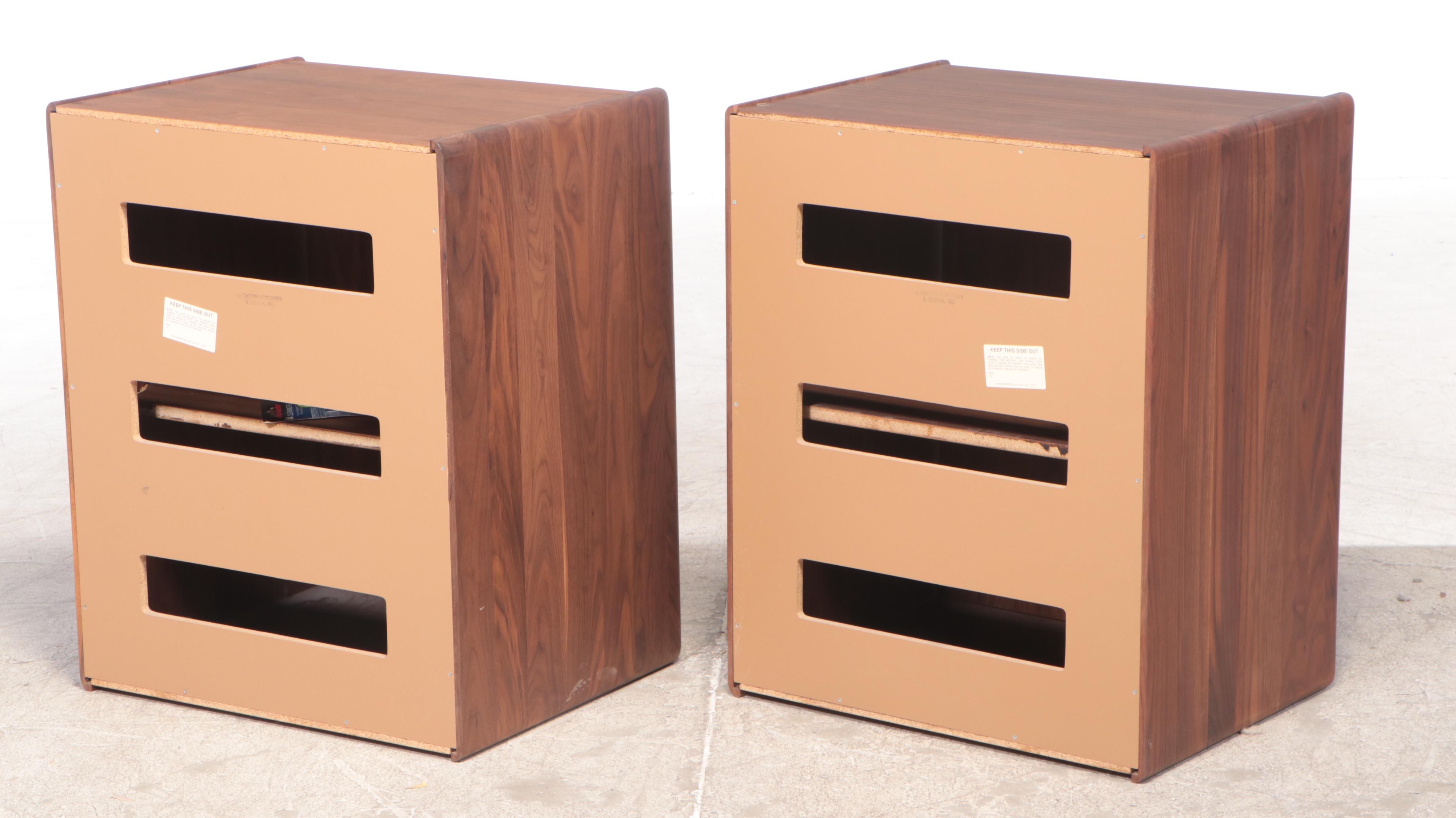 Pair of CWD Danish Modern Style Walnut Media Storage Cabinets