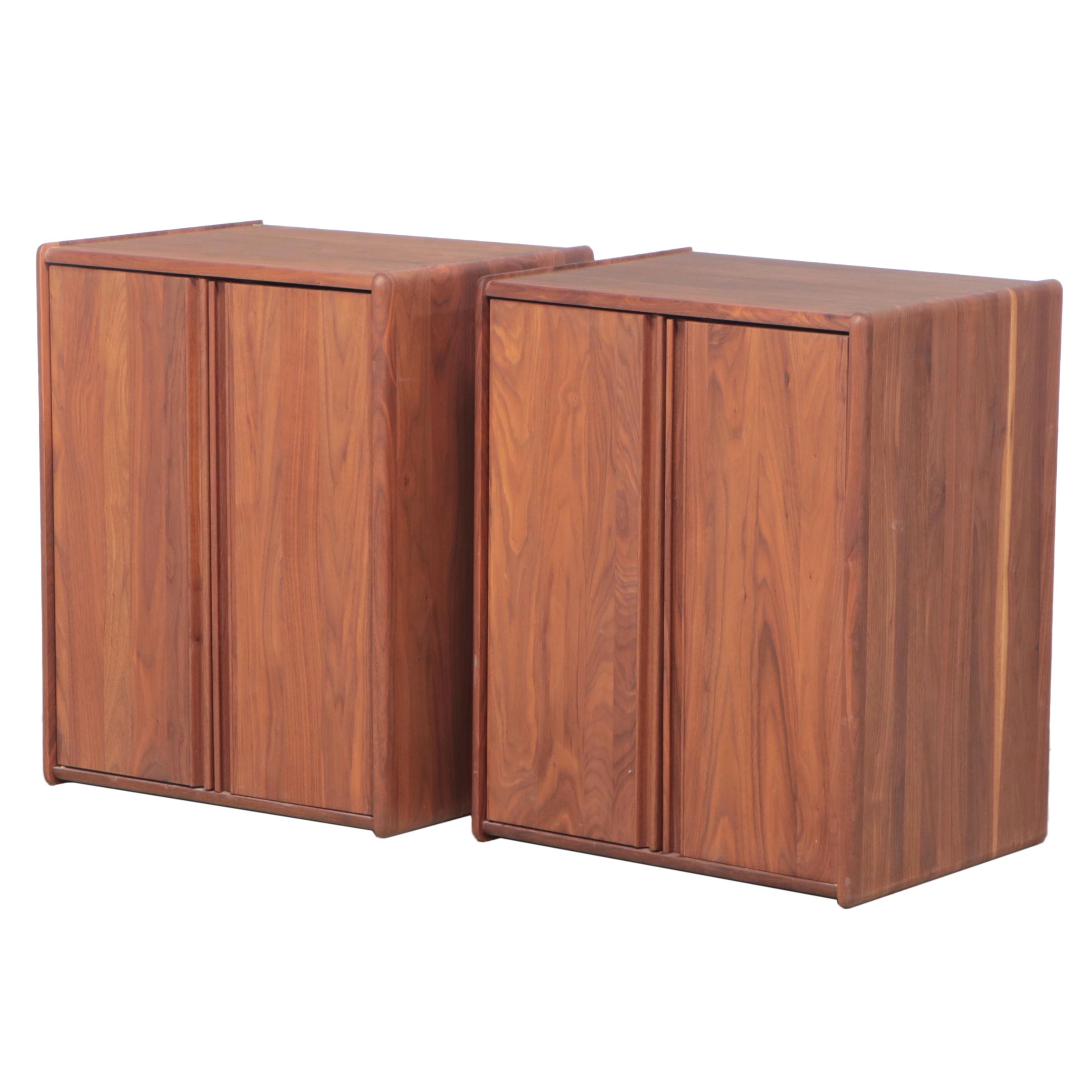 Pair of CWD Danish Modern Style Walnut Media Storage Cabinets