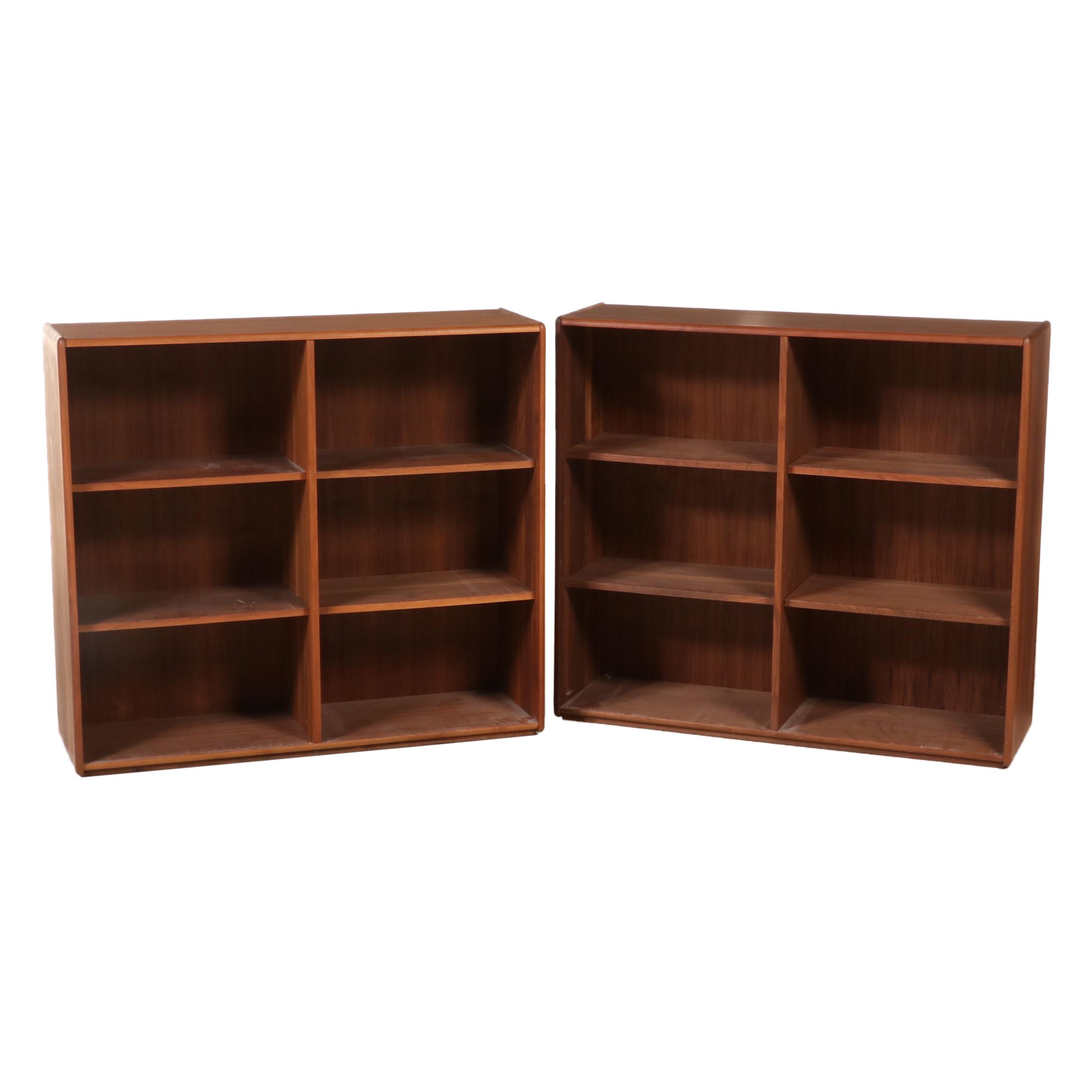 Pair of Danish Modern Style Walnut Six-Shelf Bookcases