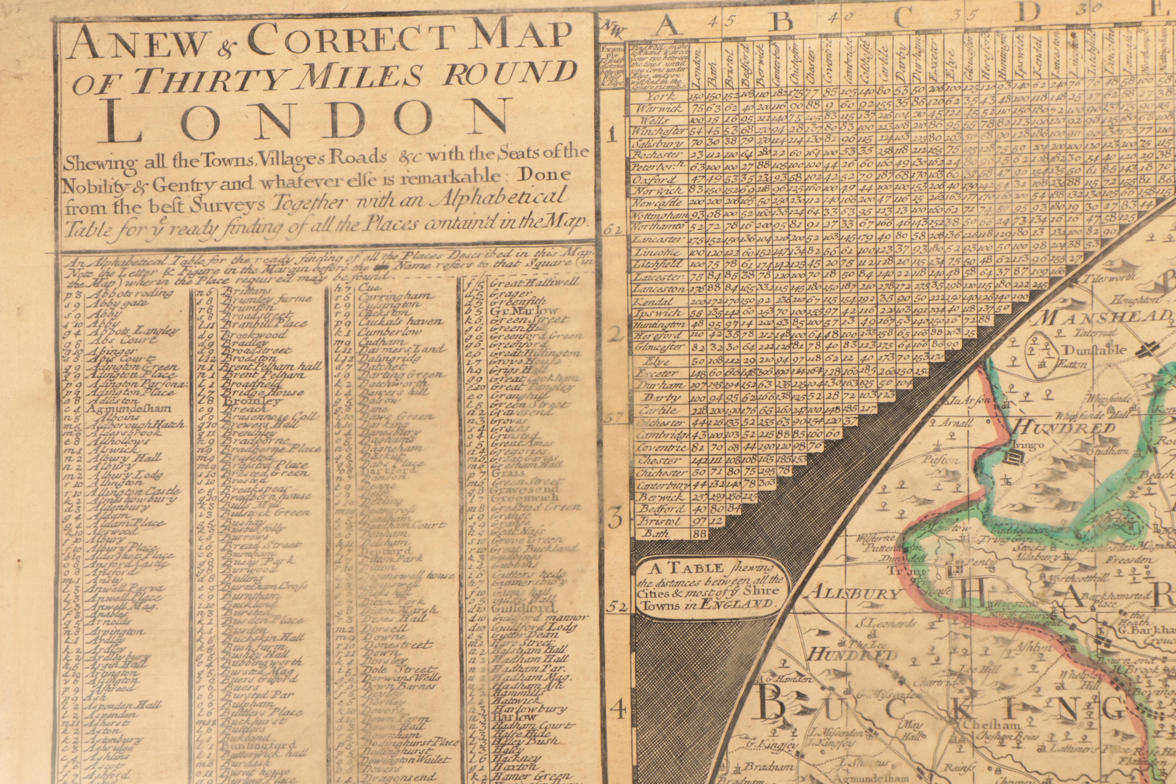 Thomas Bowles Hand-Colored Engraving Map of London, circa 1740