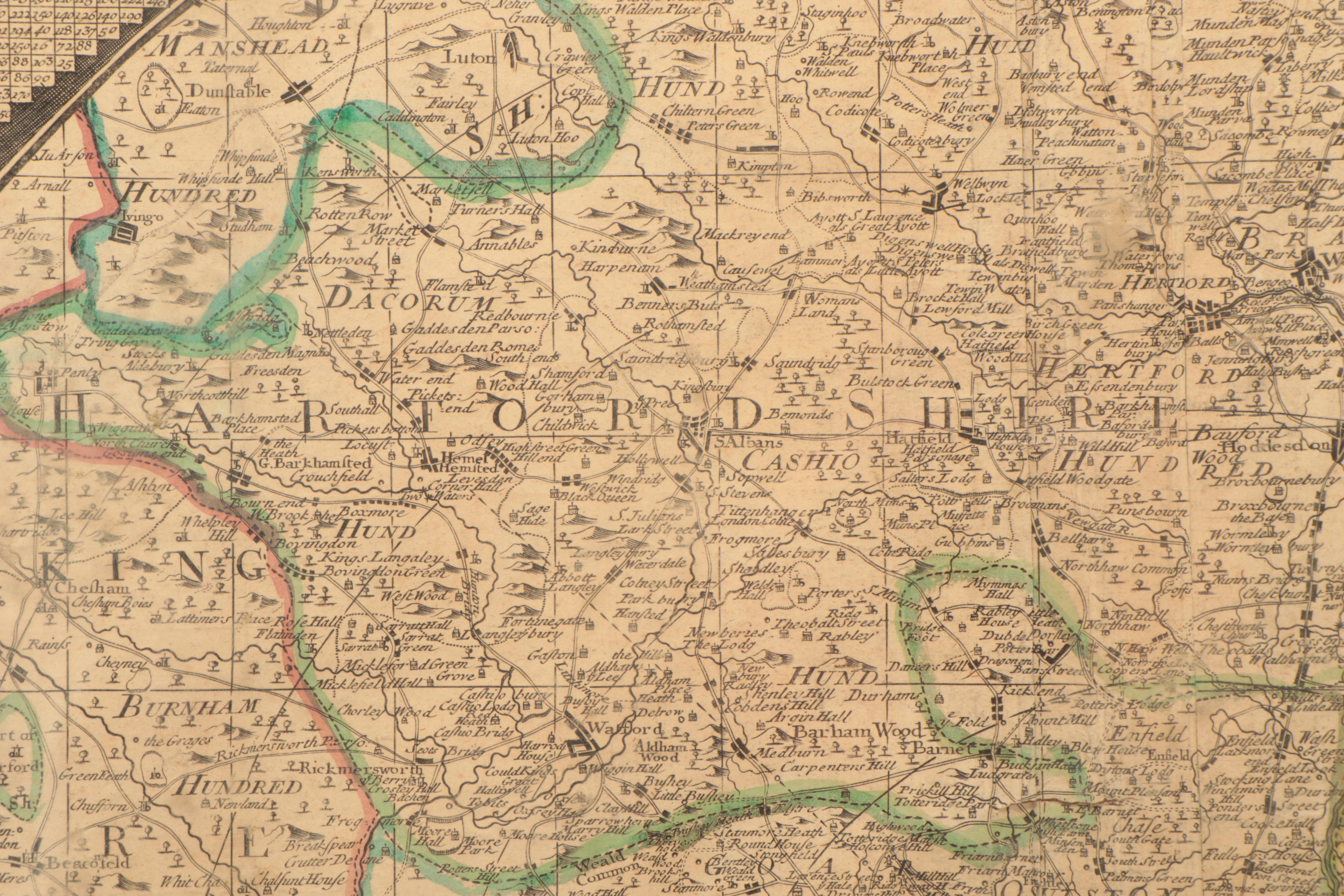 Thomas Bowles Hand-Colored Engraving Map of London, circa 1740