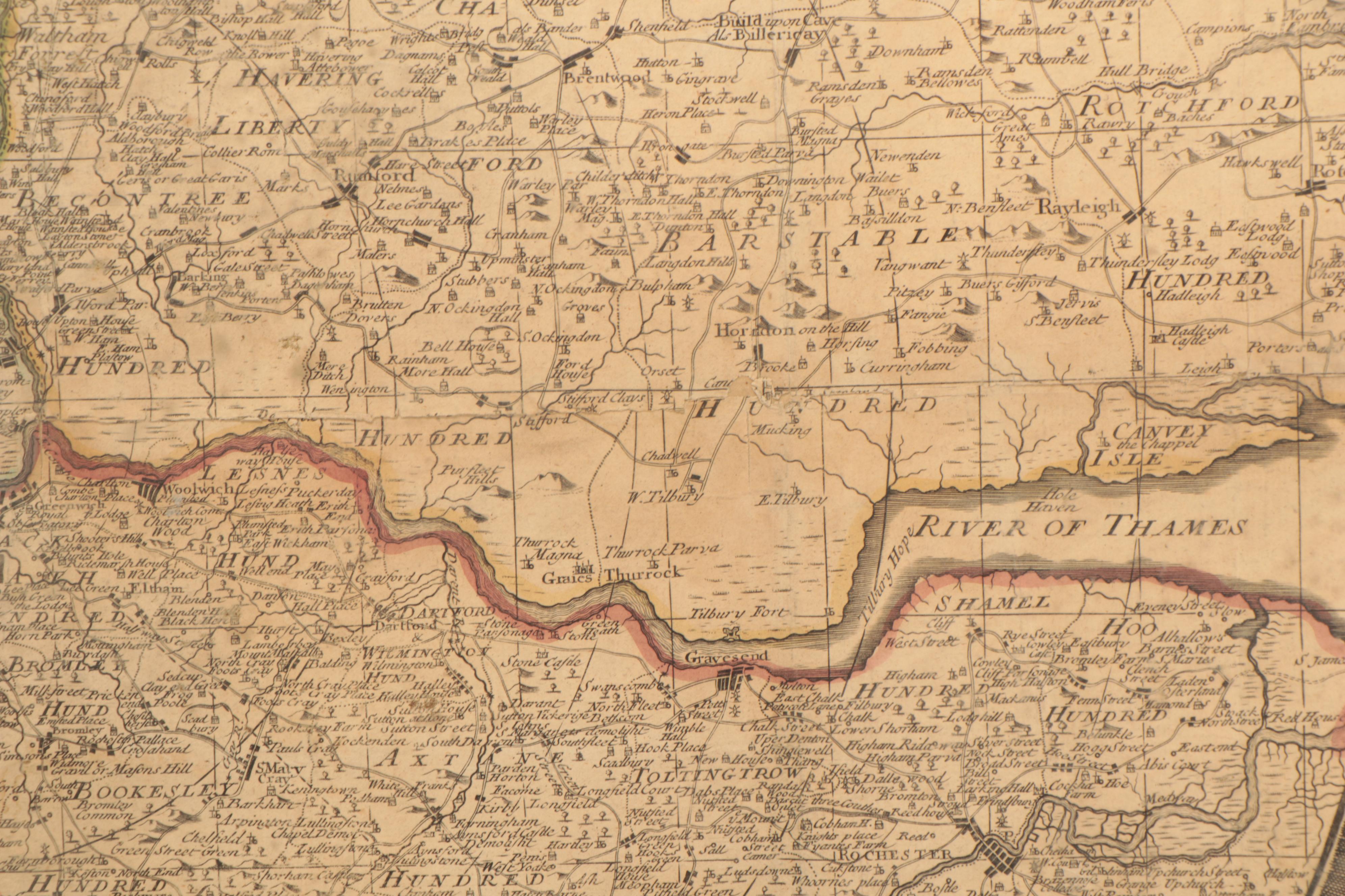 Thomas Bowles Hand-Colored Engraving Map of London, circa 1740