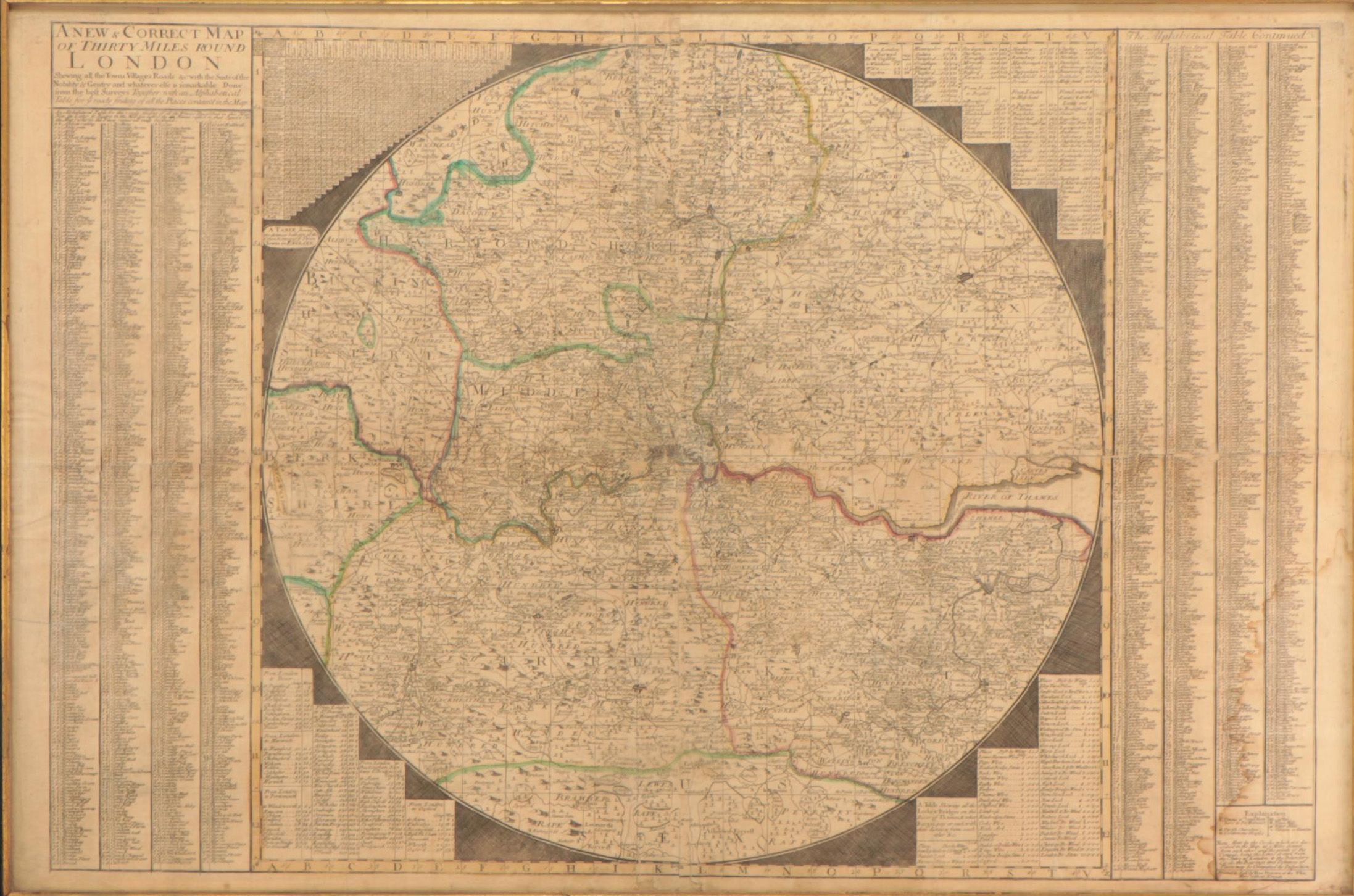 Thomas Bowles Hand-Colored Engraving Map of London, circa 1740