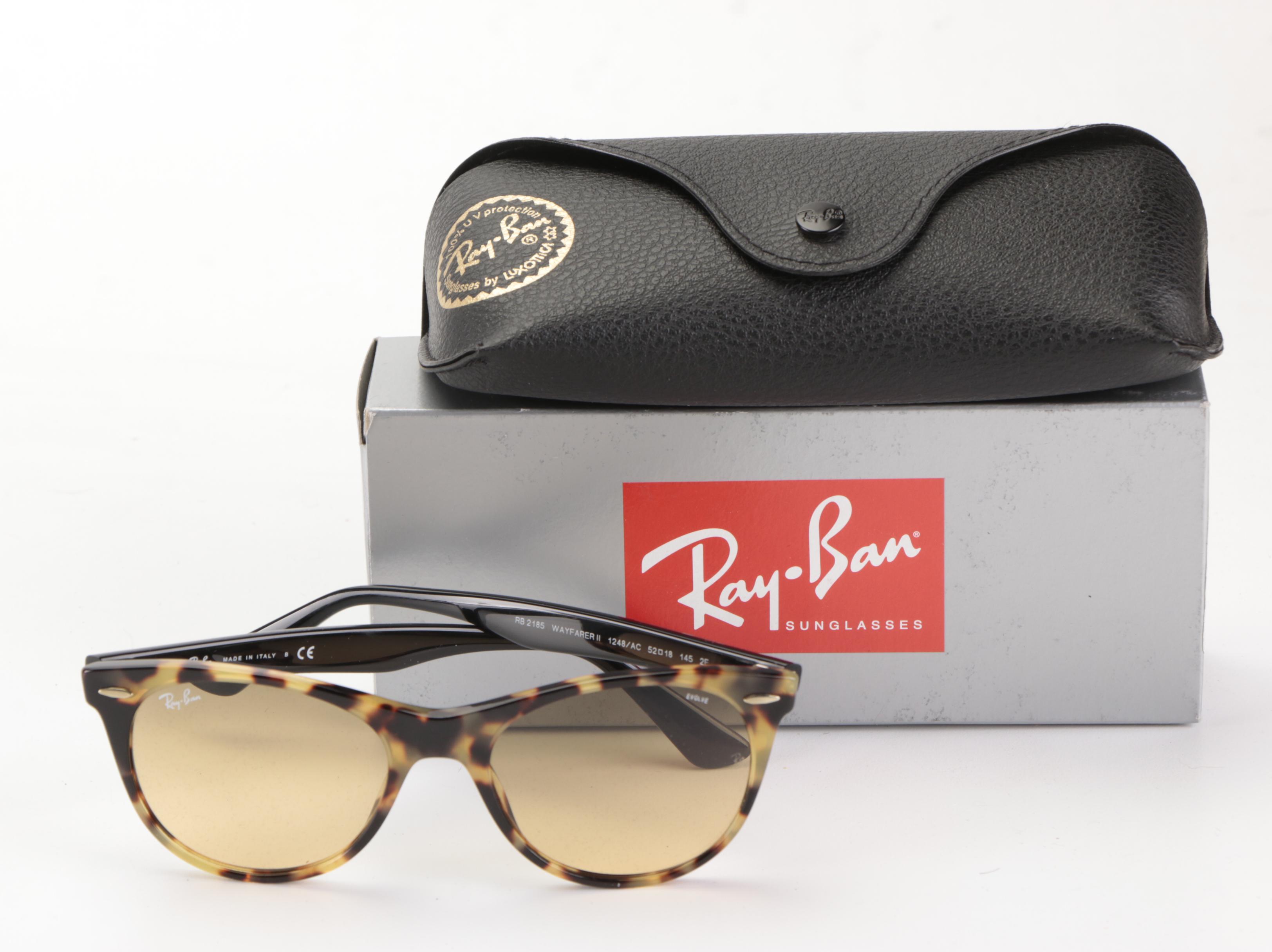 Ray-Ban RB2185 Wayfarer II Classic Sunglasses in Beige Havana with Case and Box