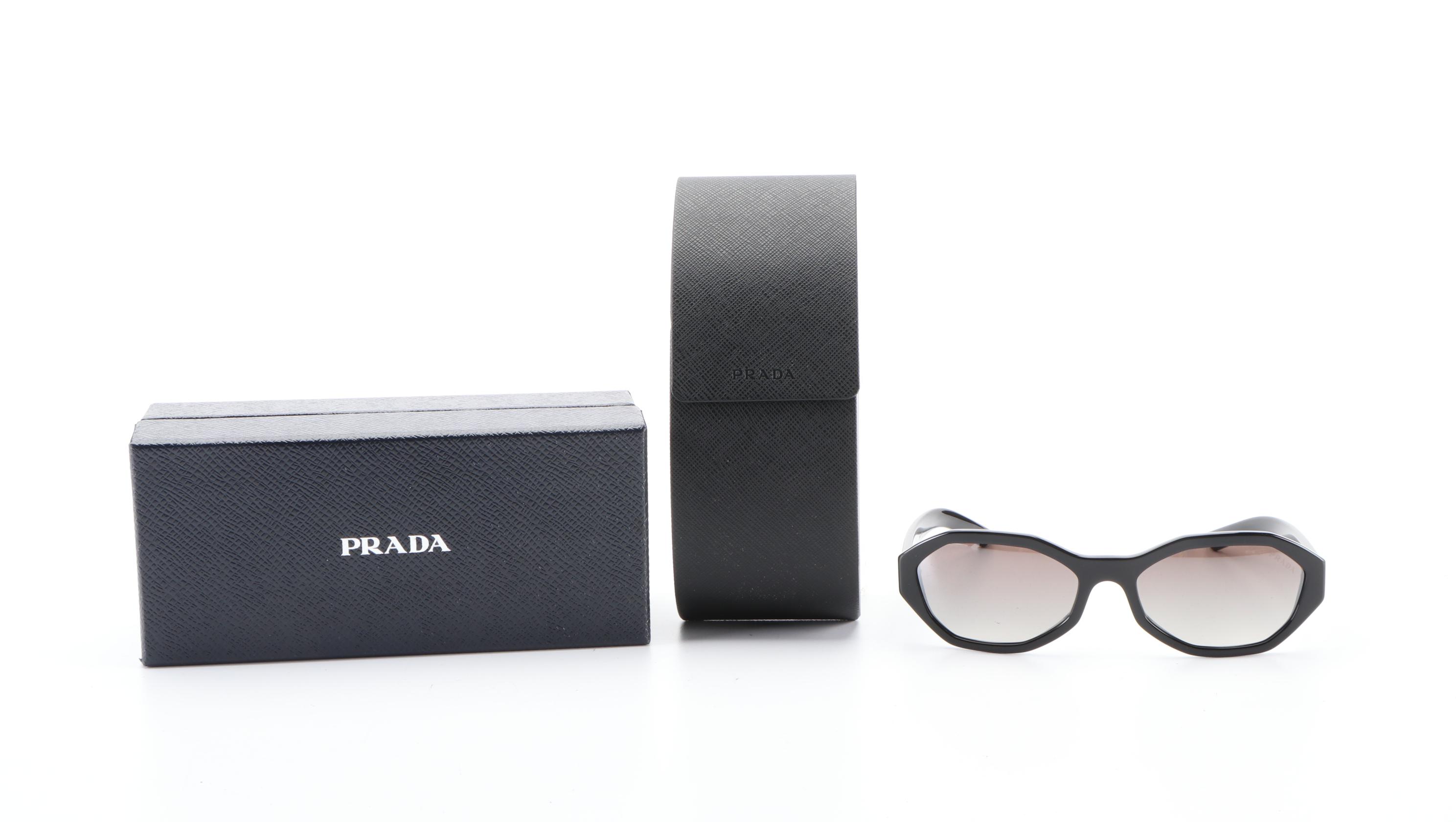 Prada SPR20V Geometric Sunglasses in Black with Case and Box