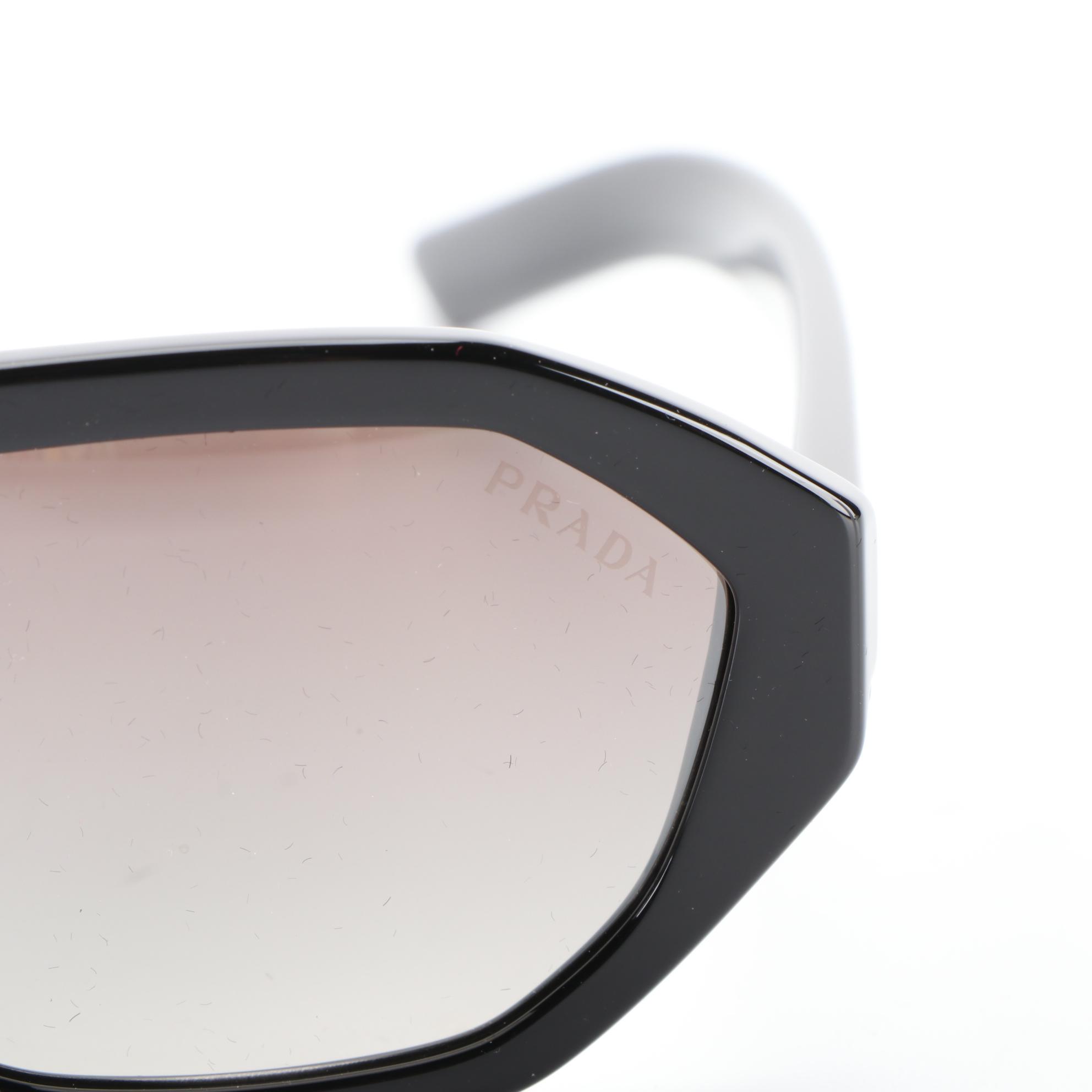 Prada SPR20V Geometric Sunglasses in Black with Case and Box