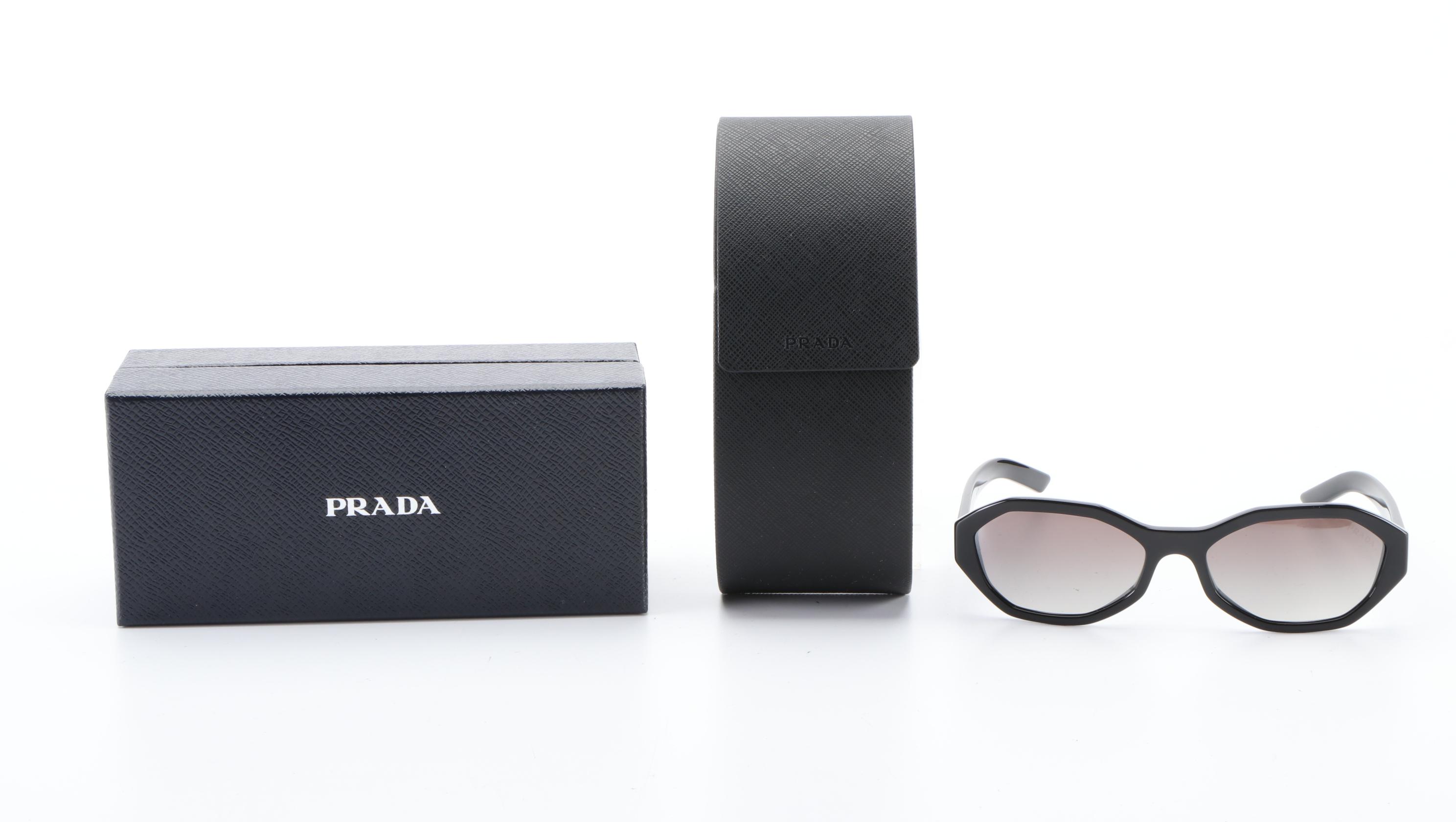 Prada SPR20V Geometric Sunglasses in Black with Case and Box