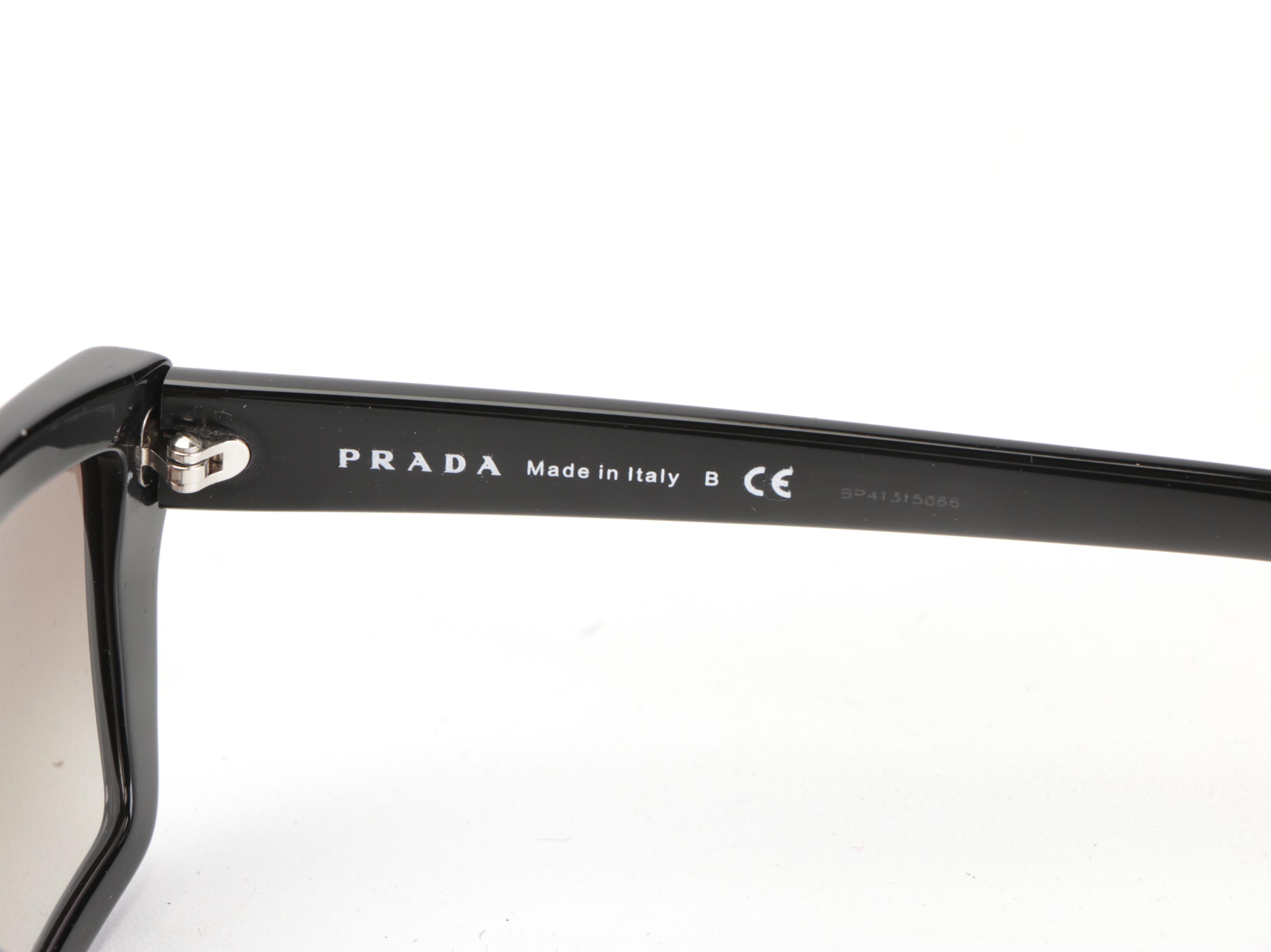 Prada SPR04V Rectangular Sunglasses in Black with Case and Box