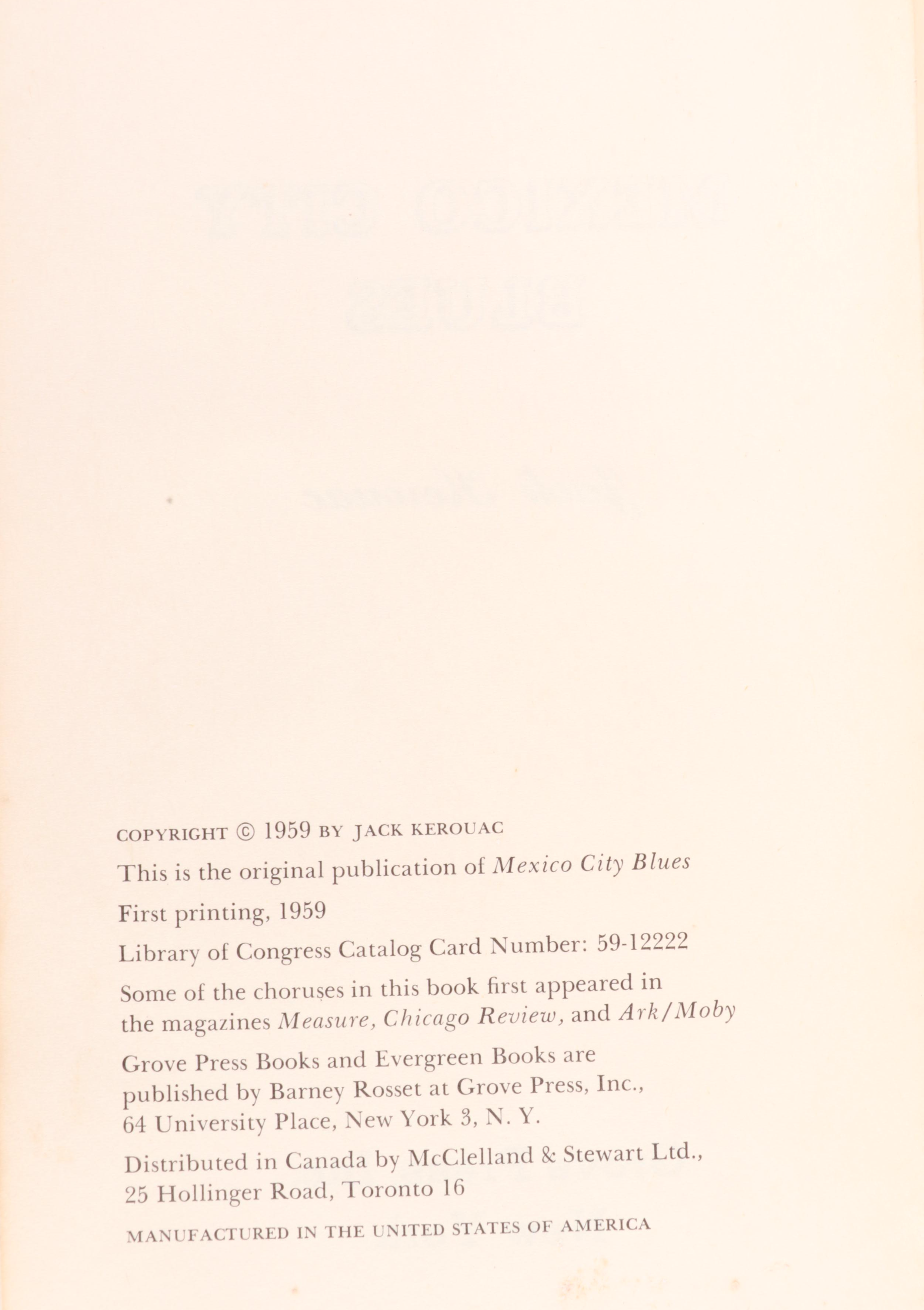 First Edition "Mexico City Blues" by Jack Kerouac, 1959