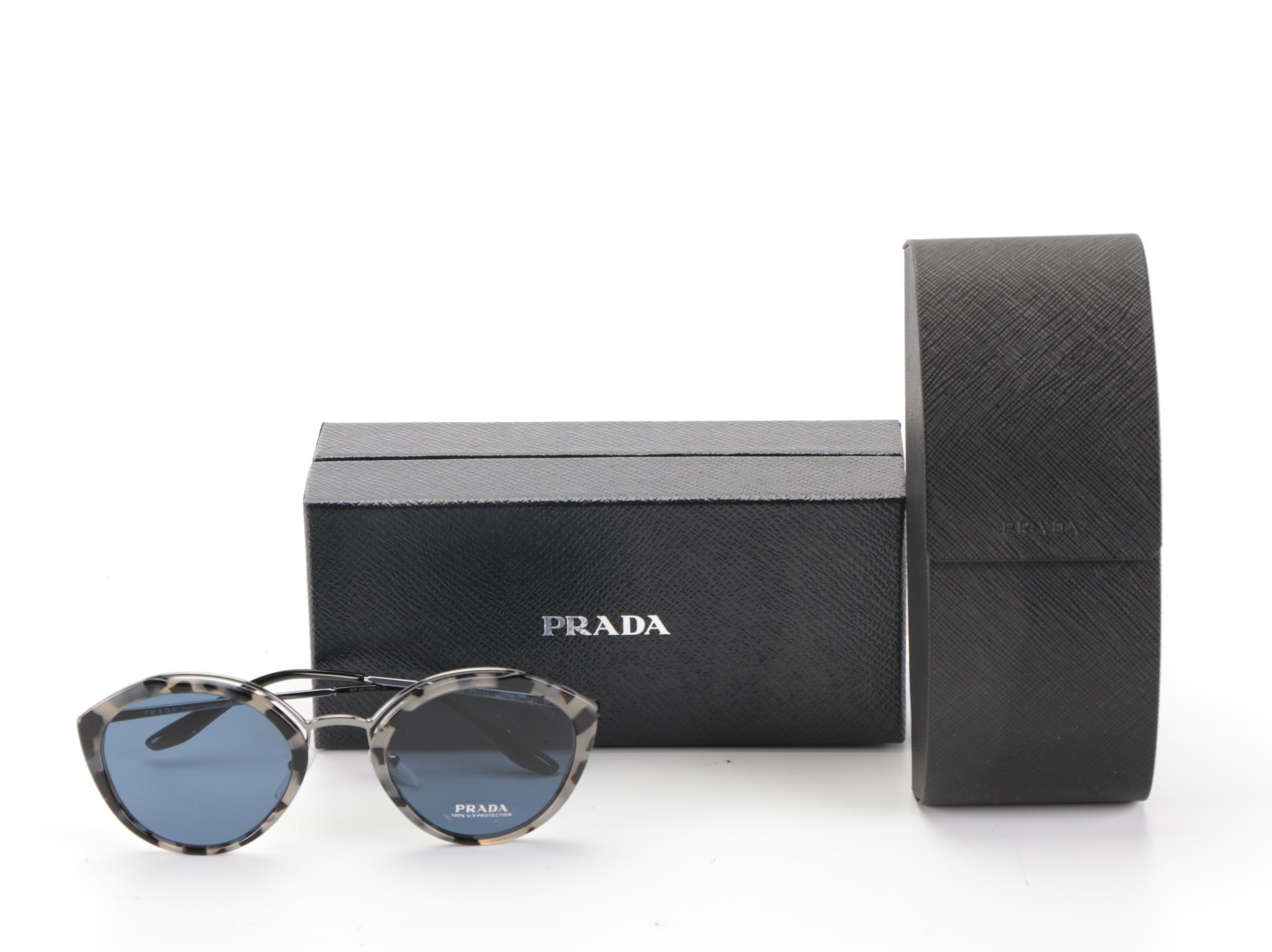 Prada SPR18U Round Sunglasses in Spotted Opal with Case and Box