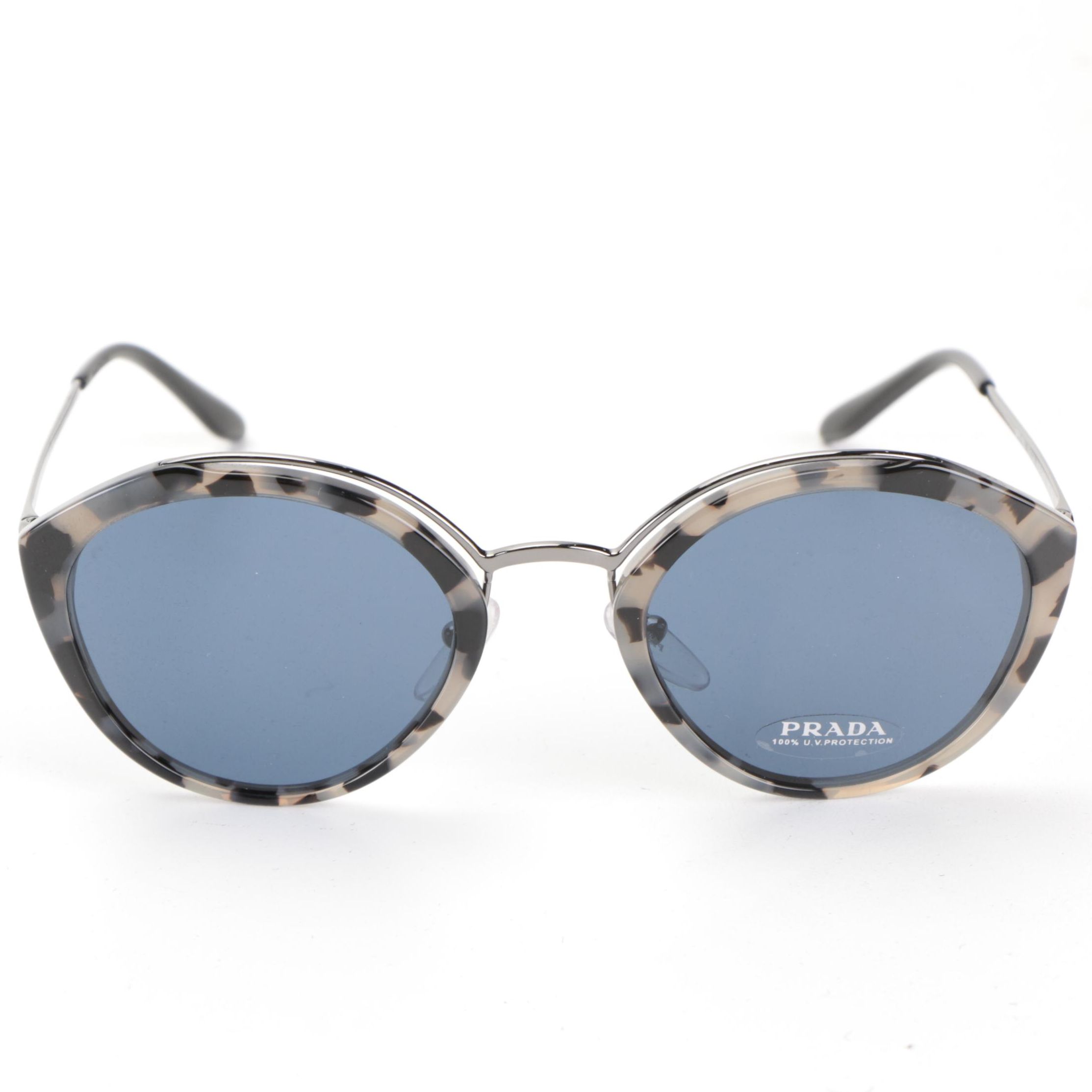 Prada SPR18U Round Sunglasses in Spotted Opal with Case and Box