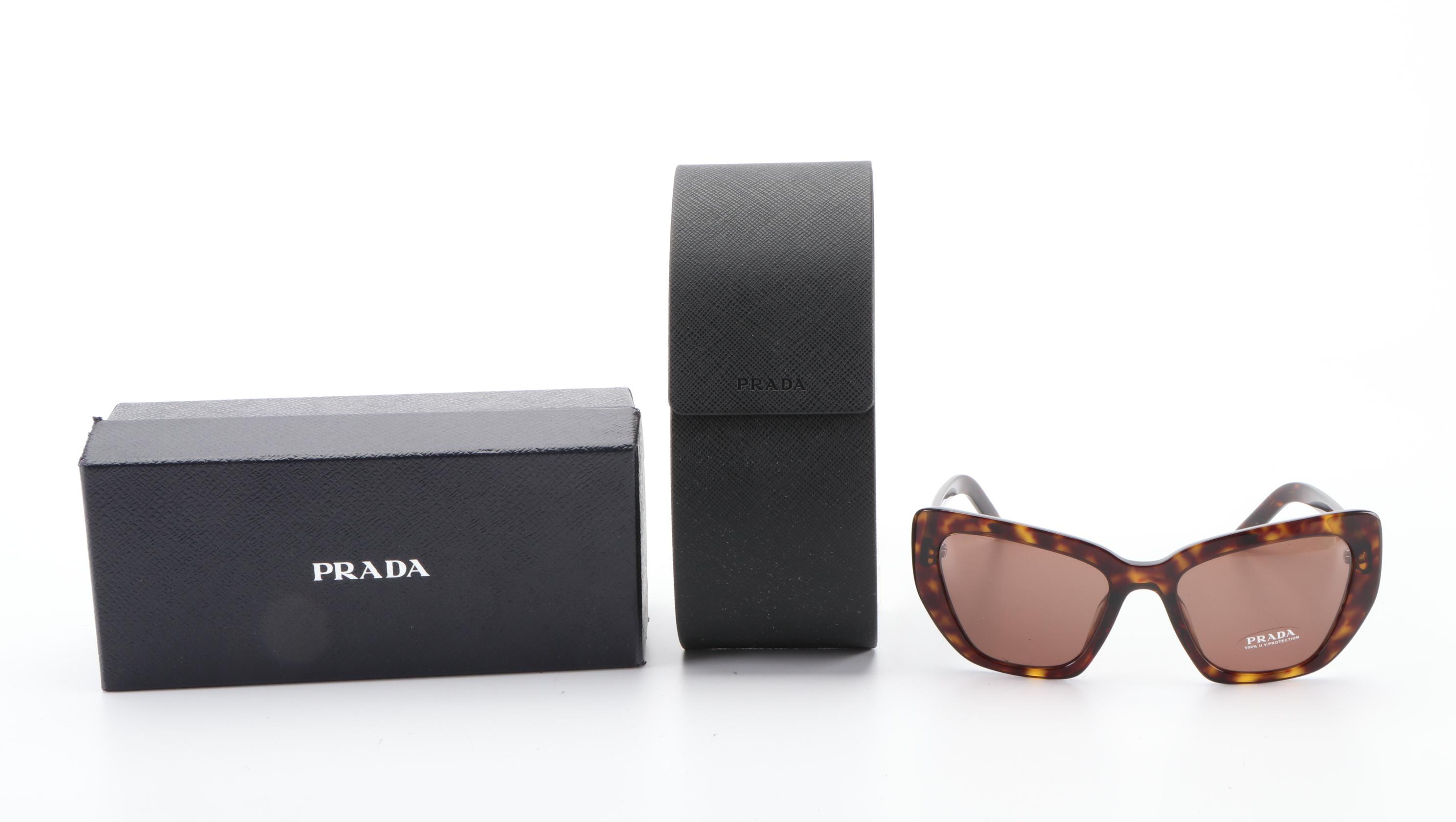 Prada SPR08V-F Modified Cat Eye Sunglasses in Havana with Case and Box