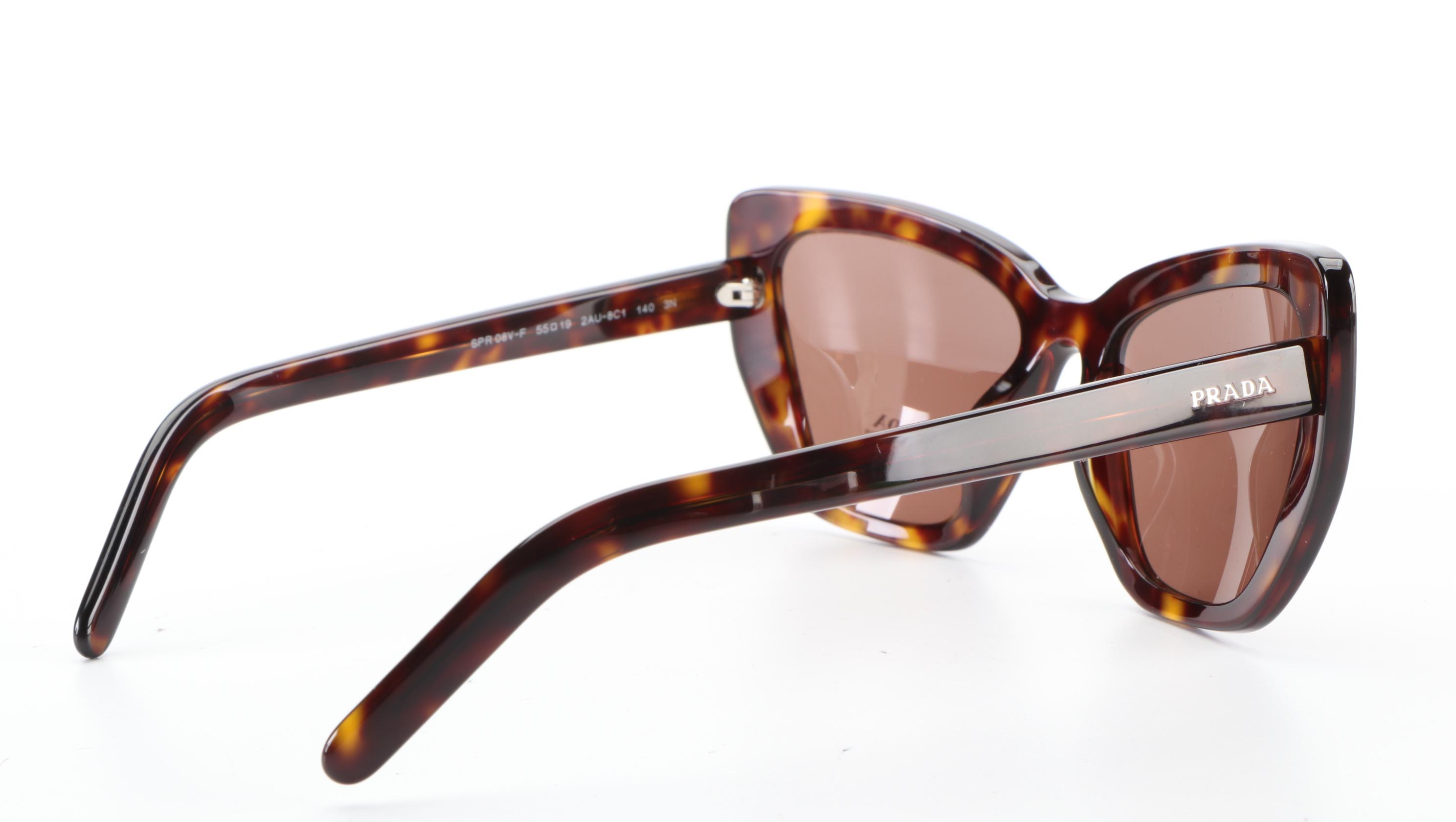 Prada SPR08V-F Modified Cat Eye Sunglasses in Havana with Case and Box