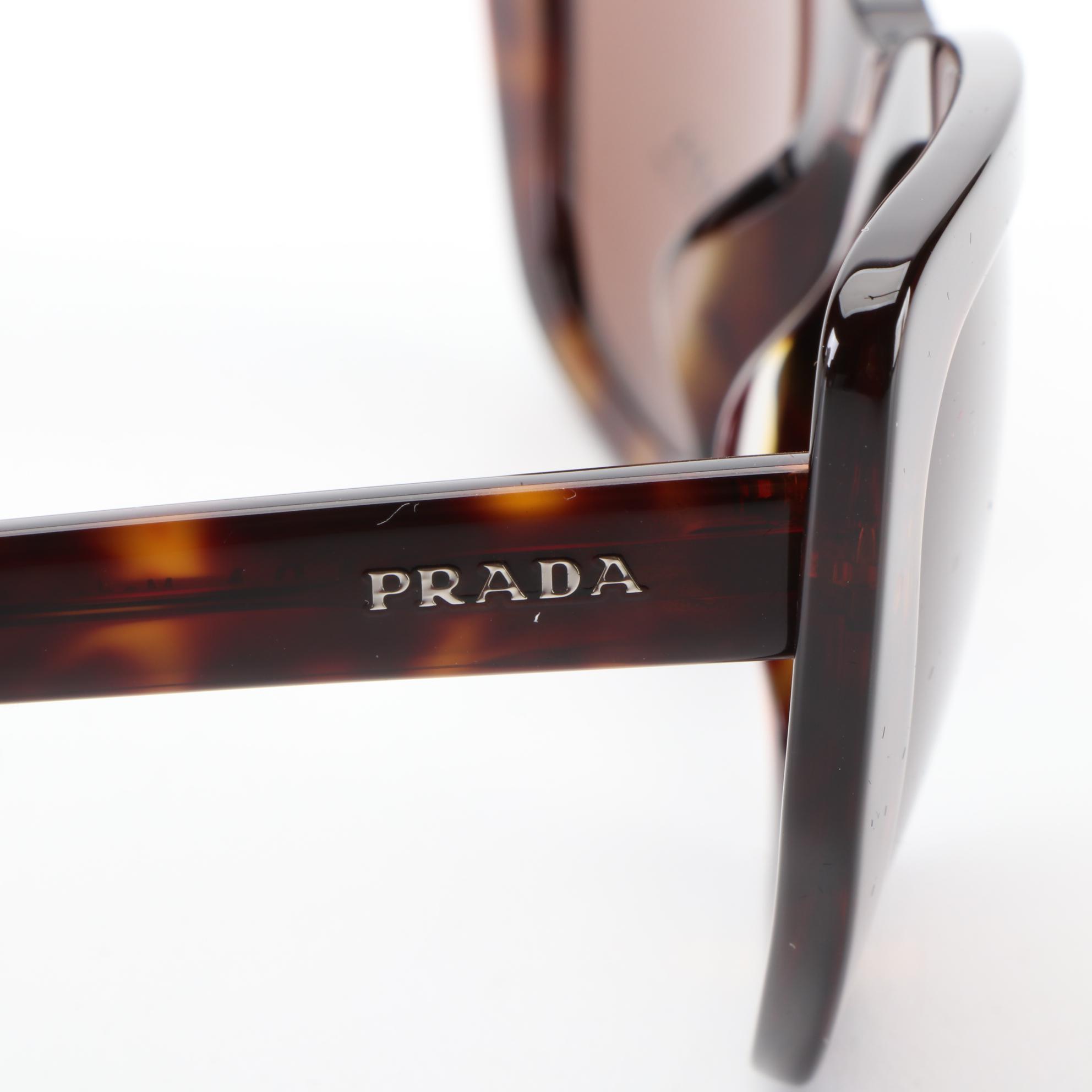 Prada SPR08V-F Modified Cat Eye Sunglasses in Havana with Case and Box