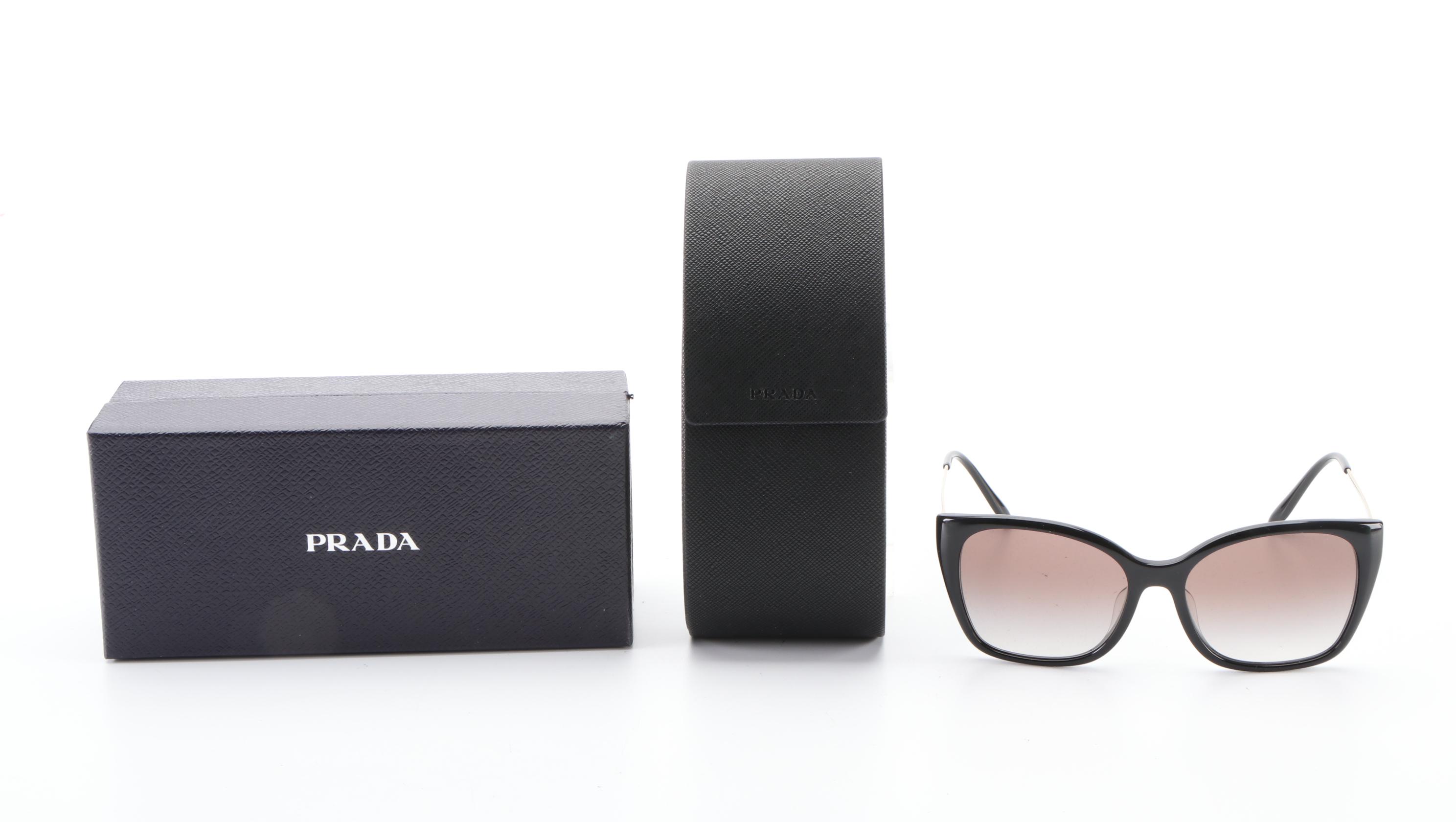 Prada SPR12X-F Modified Cat Eye Sunglasses in Black with Case and Box