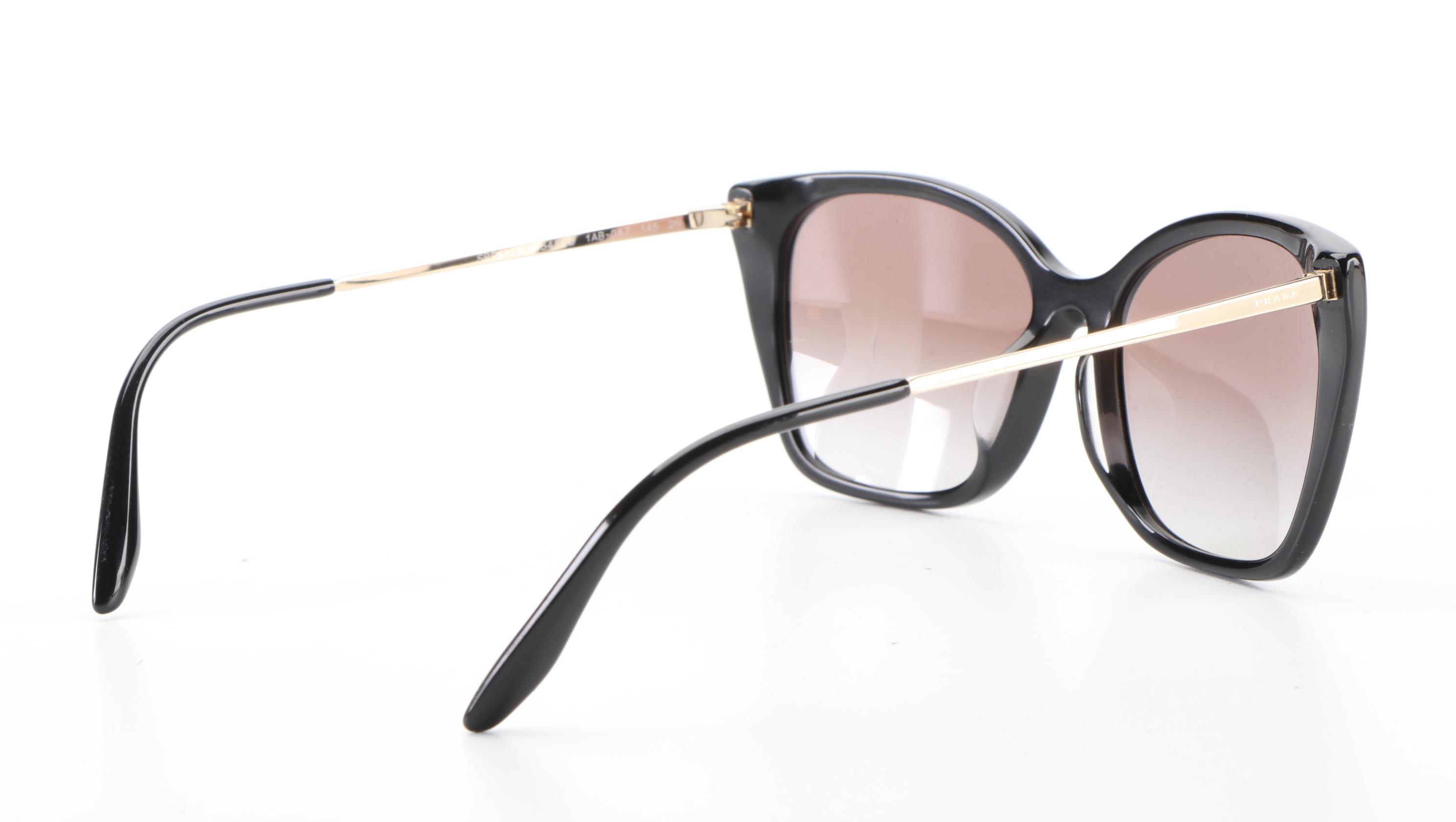 Prada SPR12X-F Modified Cat Eye Sunglasses in Black with Case and Box