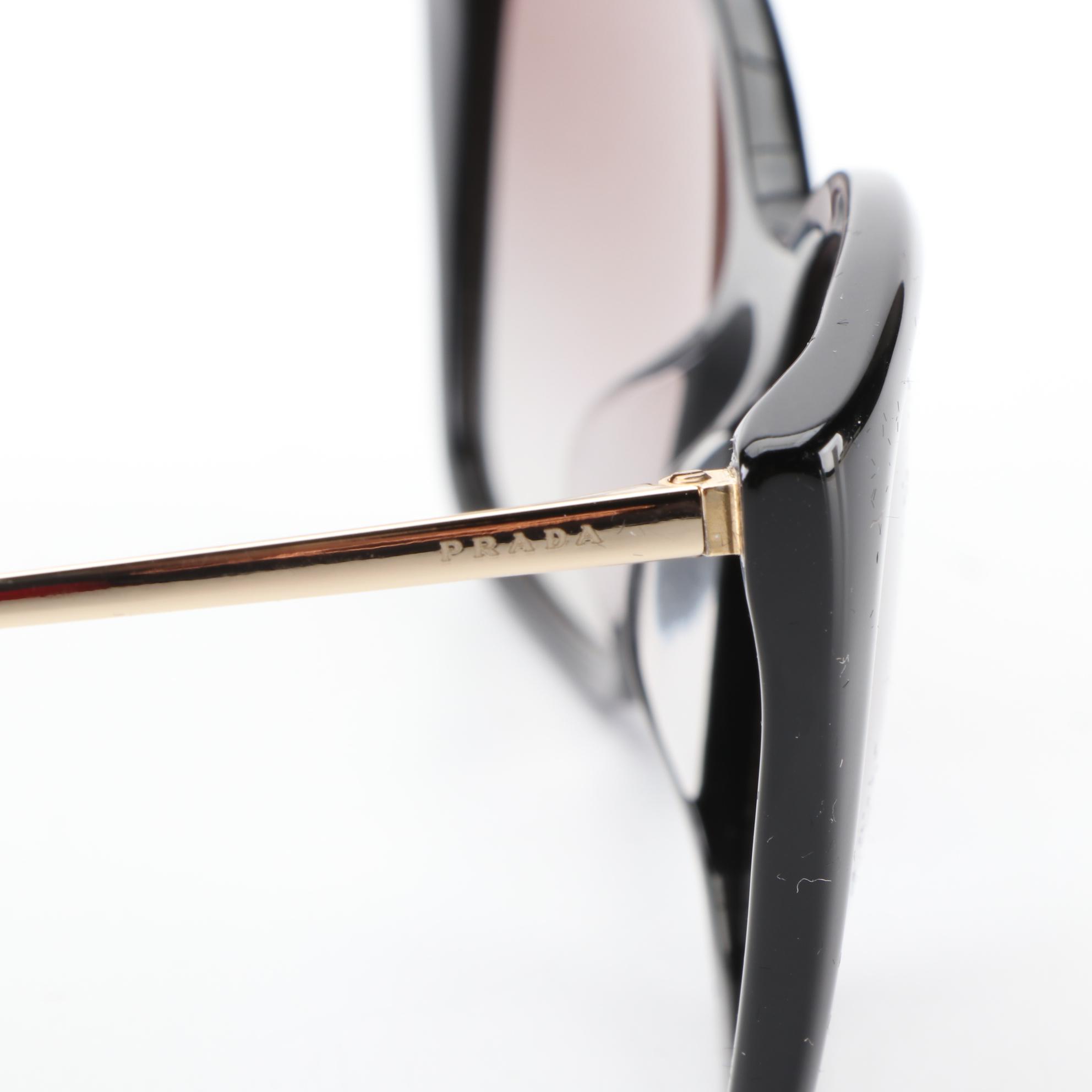 Prada SPR12X-F Modified Cat Eye Sunglasses in Black with Case and Box