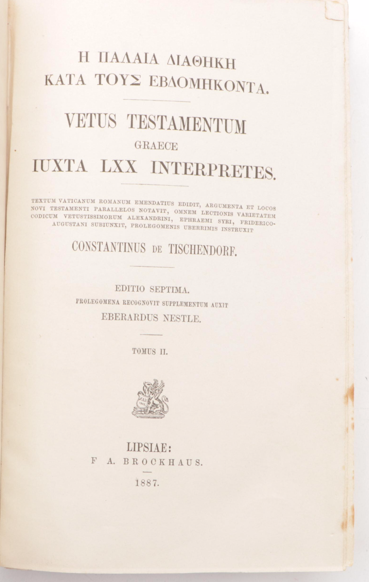 Seventh Edition "Vetus Testamentum graece iuxta LXX interpretes" Two-Volume Set