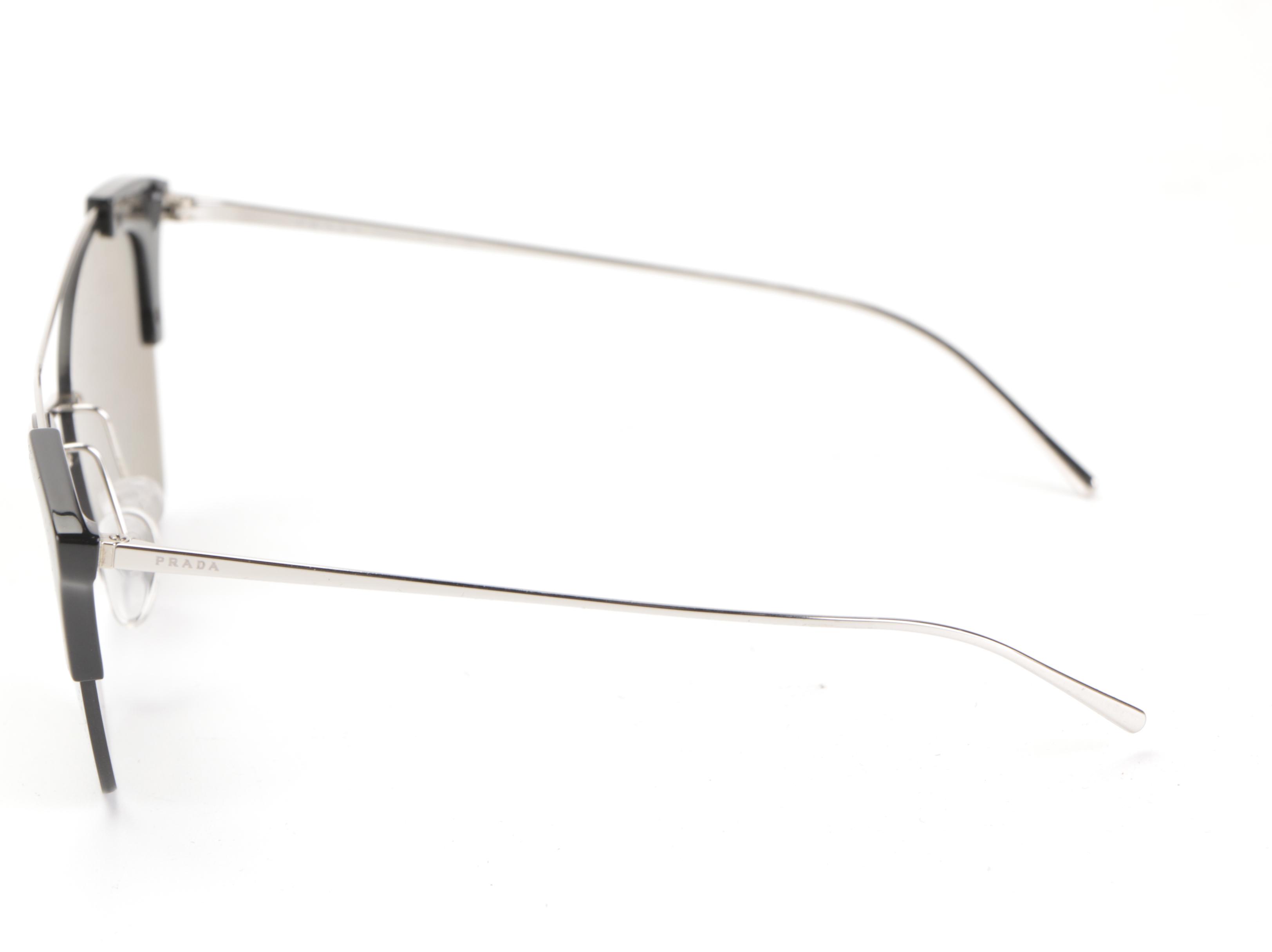 Prada SPR21U Silver Tone Cat Eye Sunglasses with Case and Box