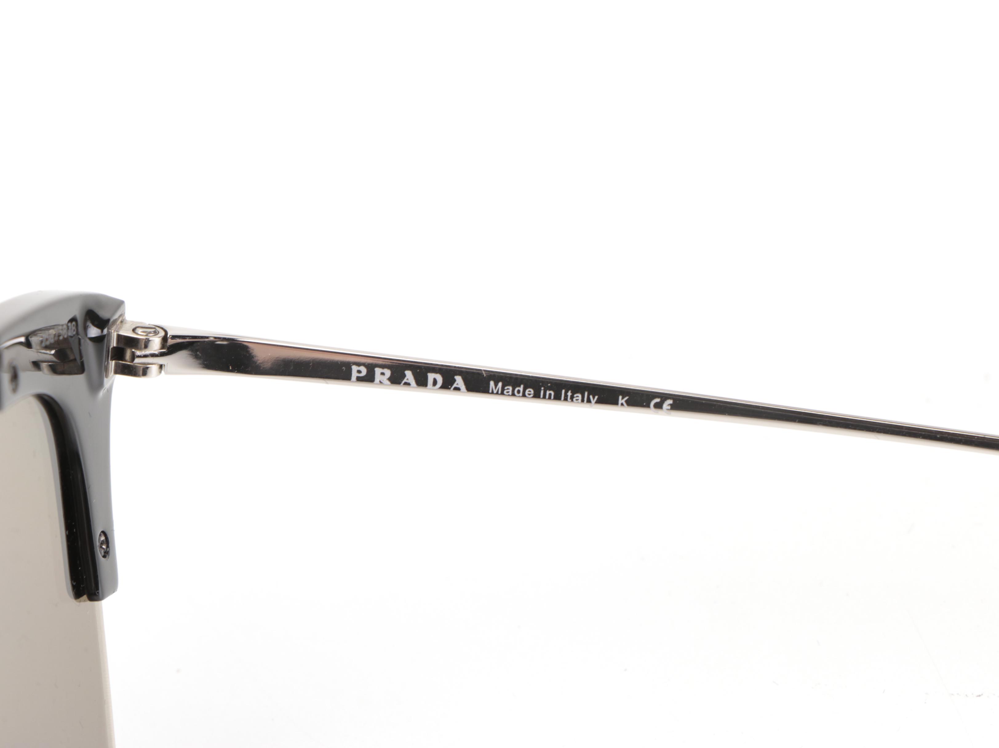 Prada SPR21U Silver Tone Cat Eye Sunglasses with Case and Box