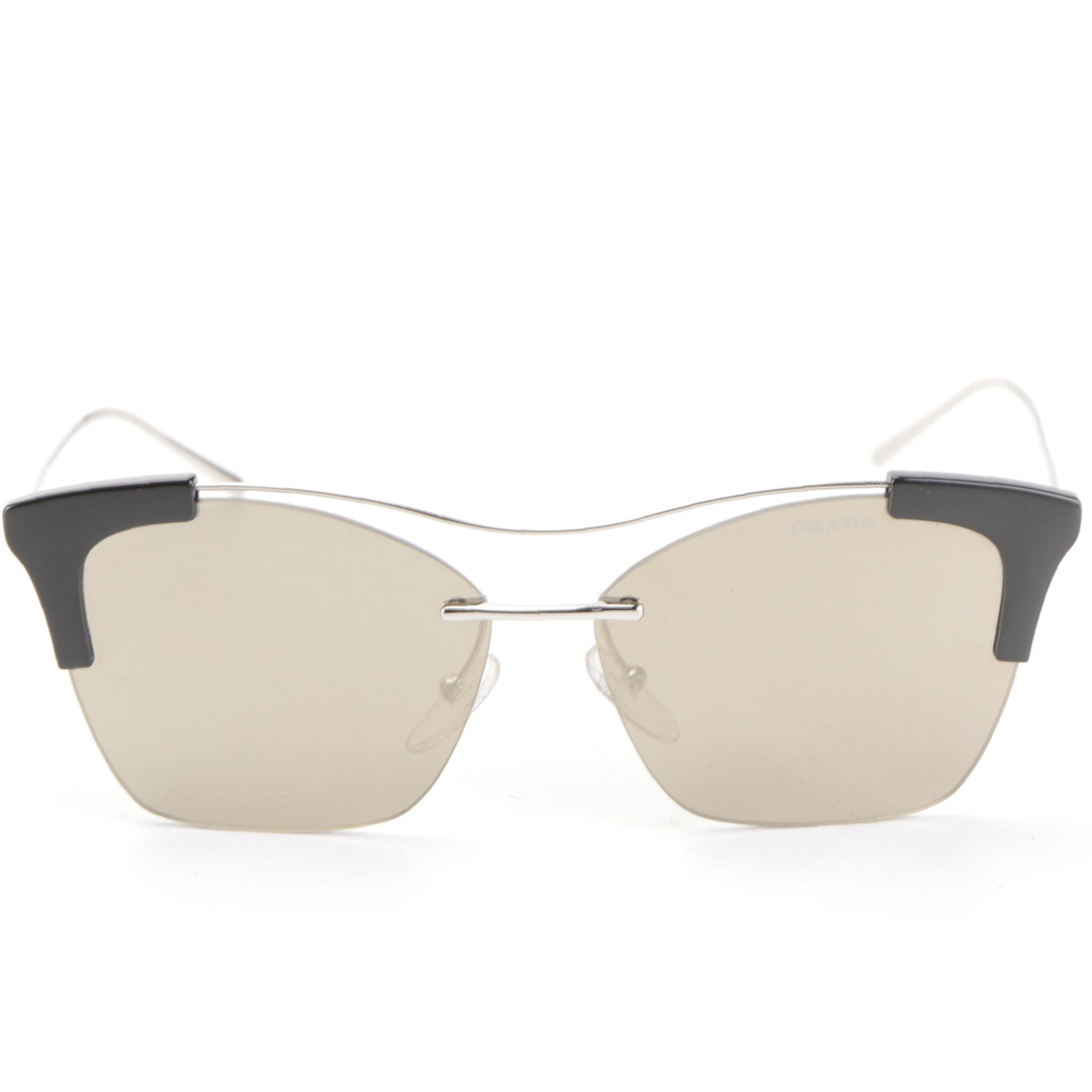 Prada SPR21U Silver Tone Cat Eye Sunglasses with Case and Box