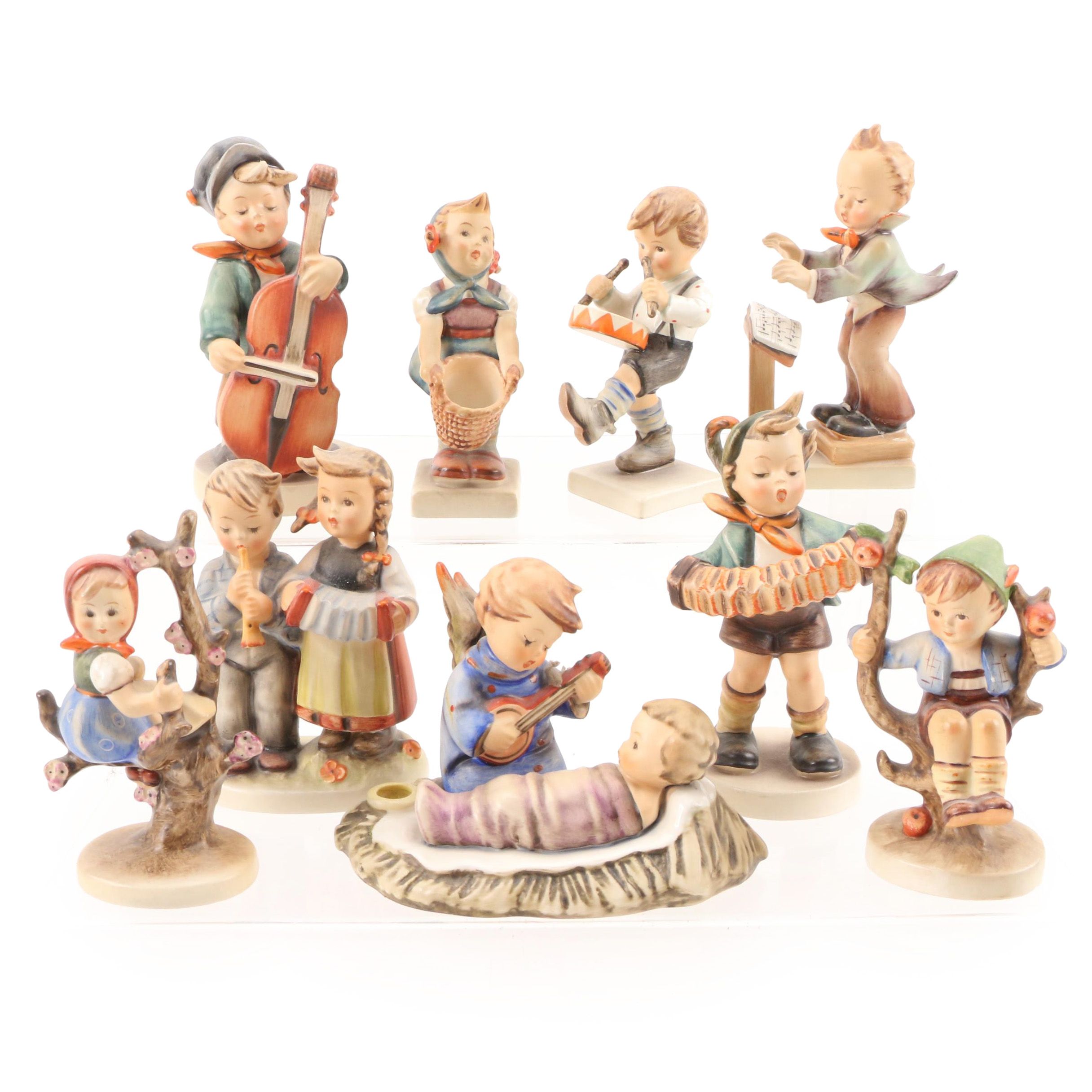 Goebel "Band Leader", "Little Drummer" with Other Porcelain Hummel Figurines