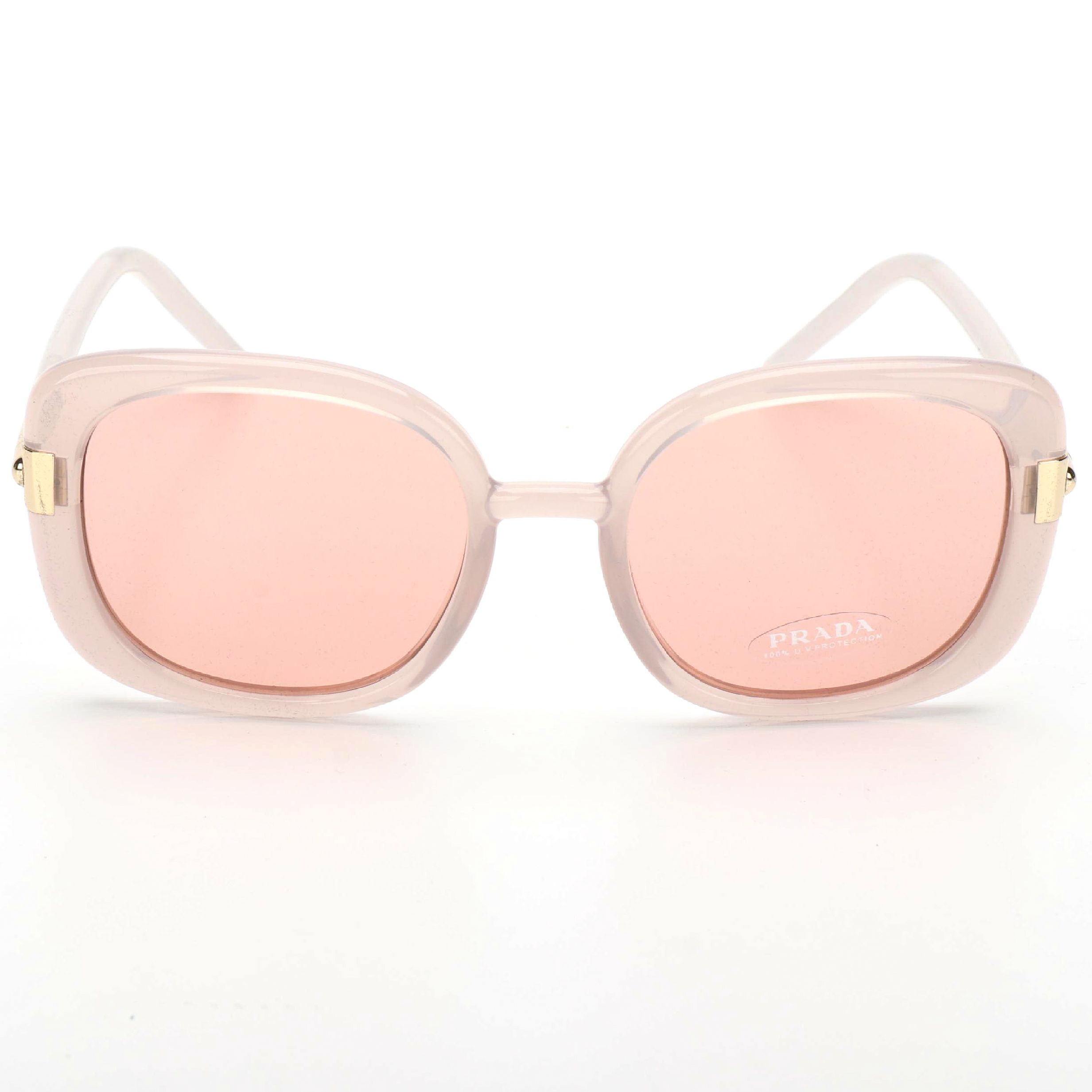 Prada SPR04W Translucent Pink Opal Frame Pink Lens Sunglasses with Case