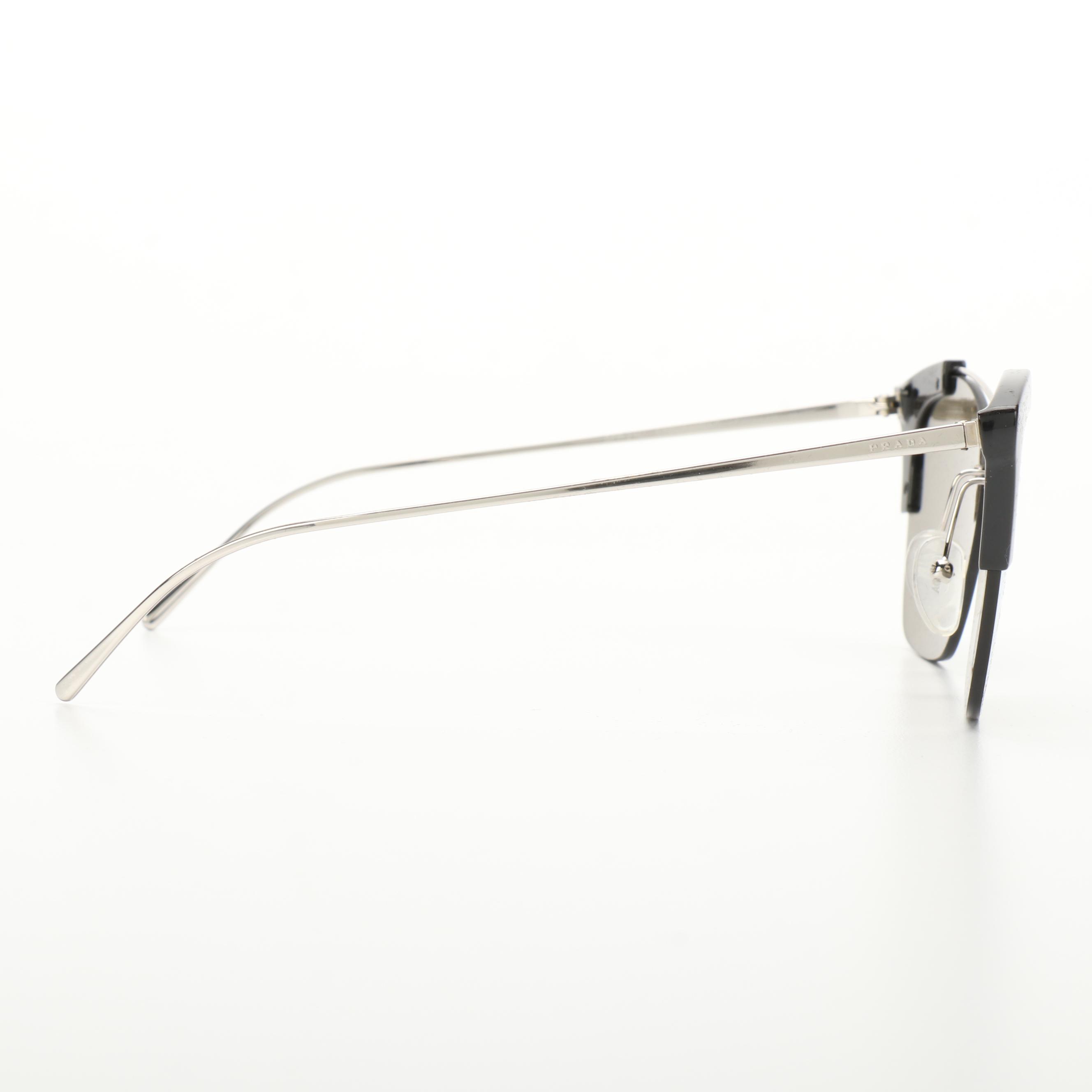 Prada SPR21U Silver Tone Cat Eye Sunglasses with Case and Box