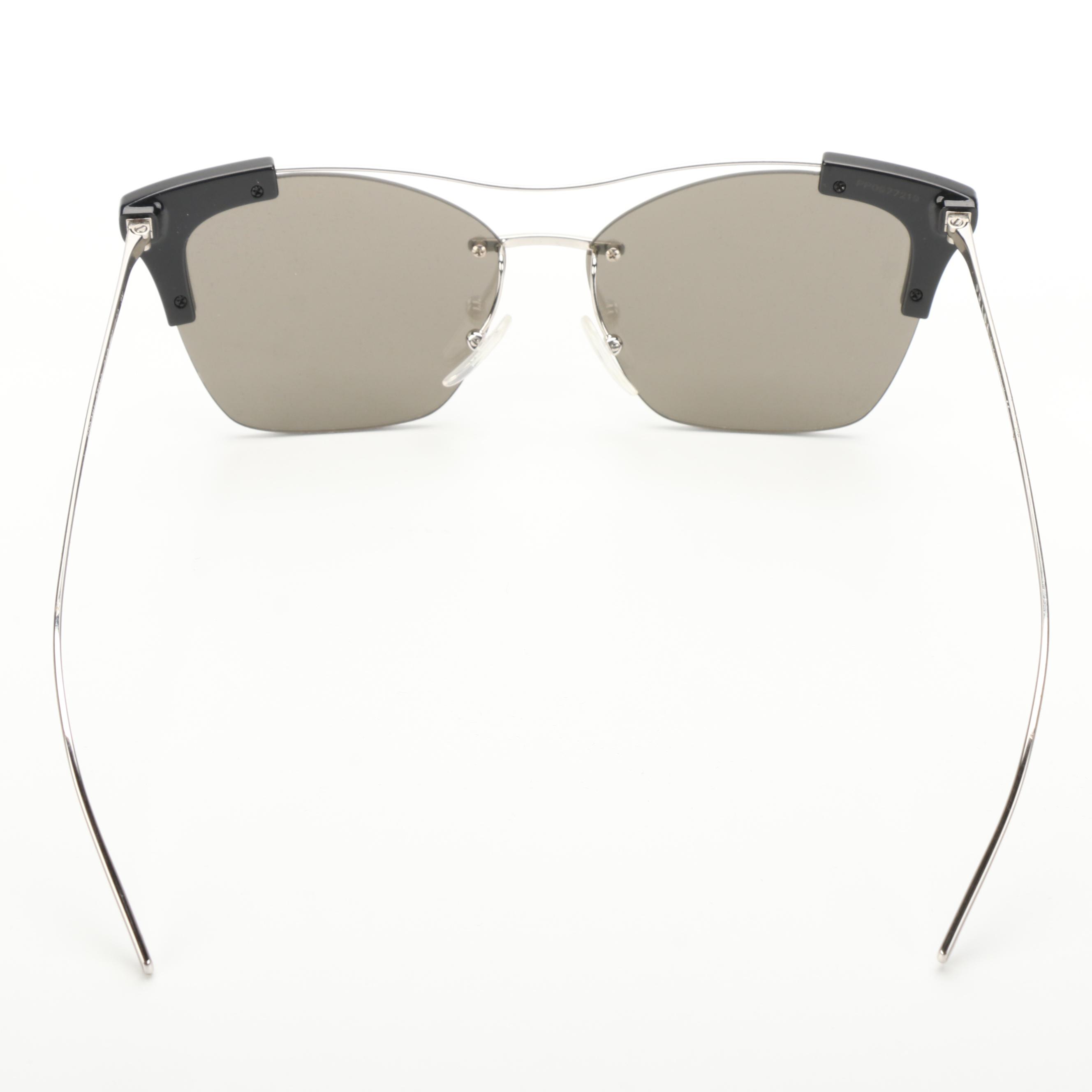 Prada SPR21U Silver Tone Cat Eye Sunglasses with Case and Box