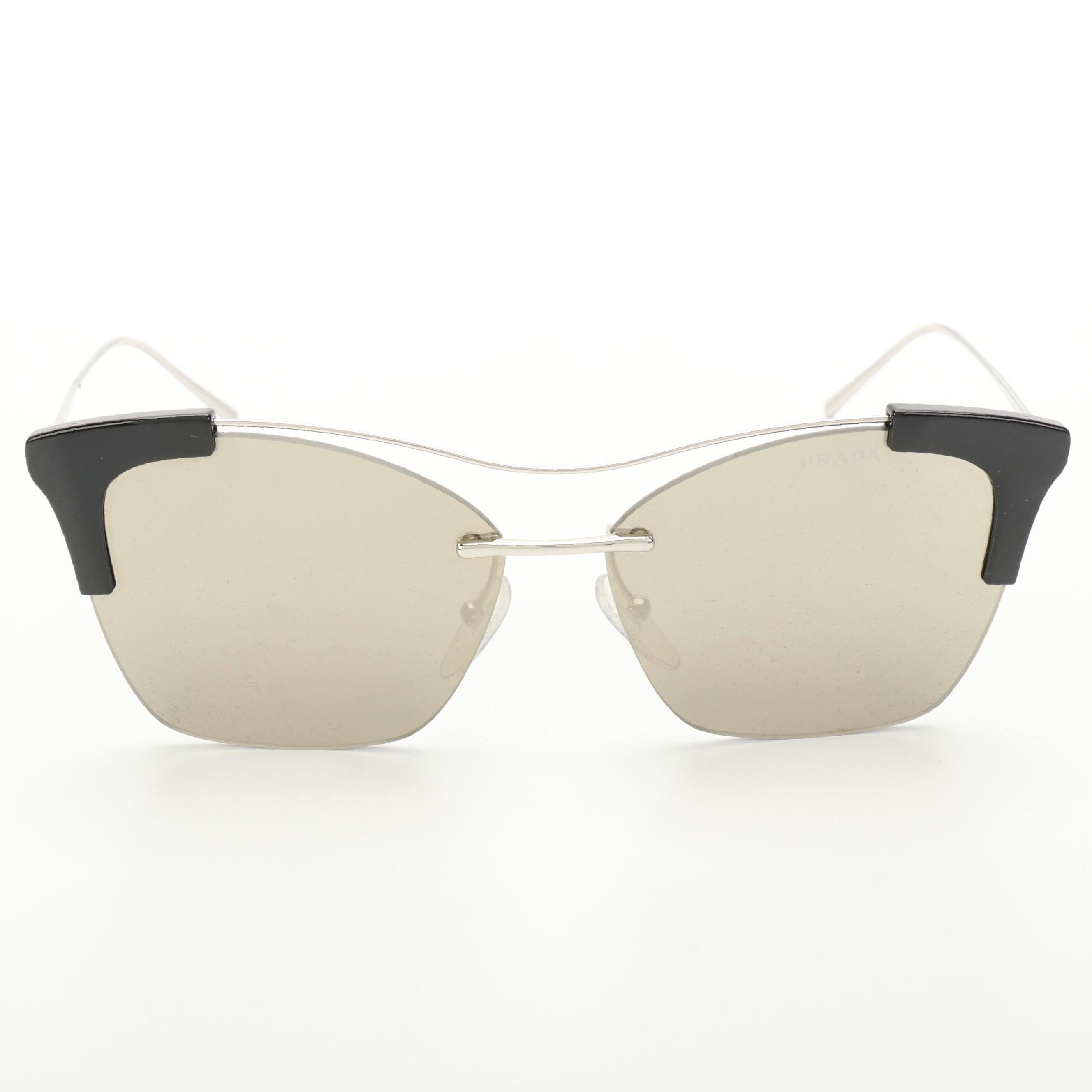 Prada SPR21U Silver Tone Cat Eye Sunglasses with Case and Box