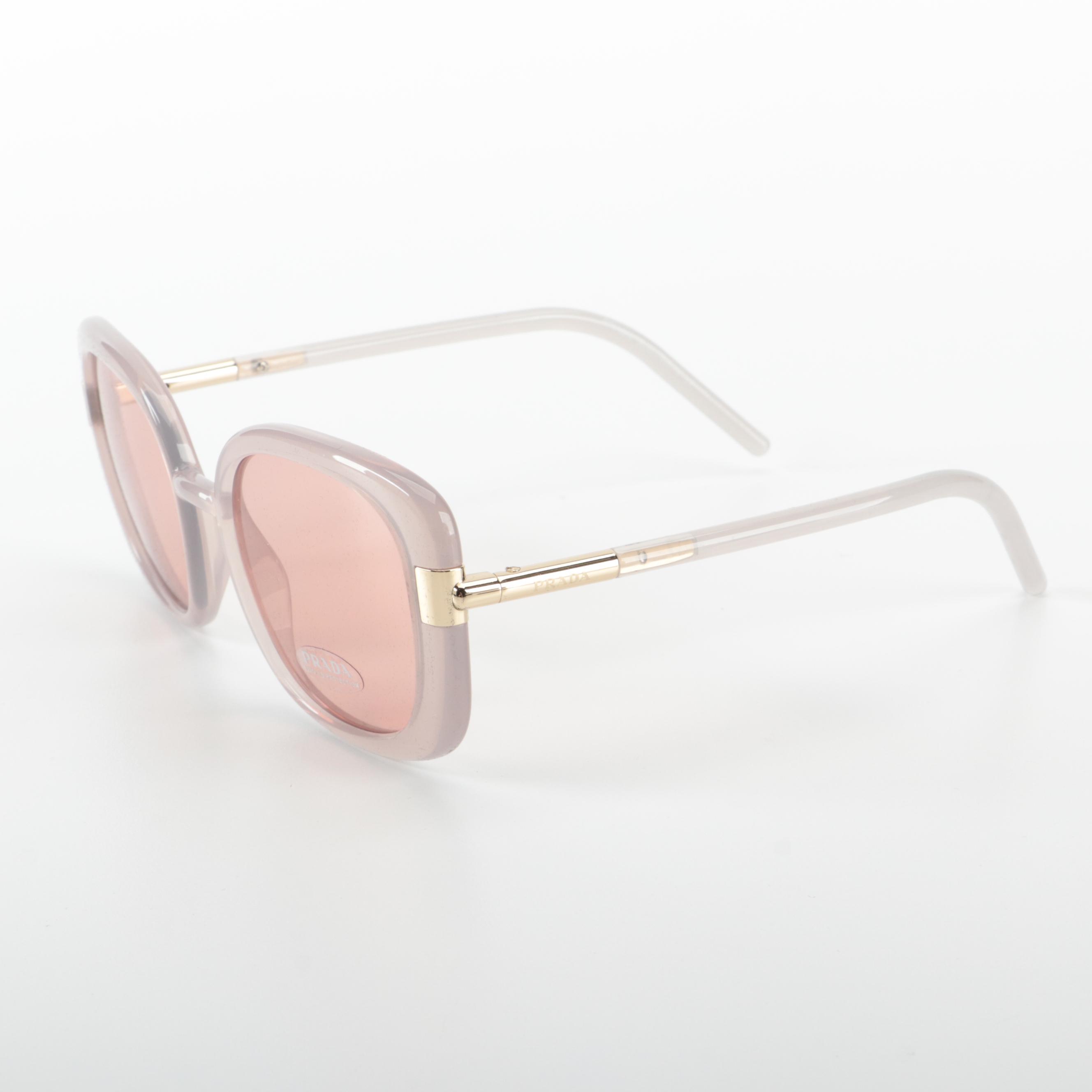 Prada SPR04W Opal Grey/Translucent Pink and Gold Metal Sunglasses with Case/Box