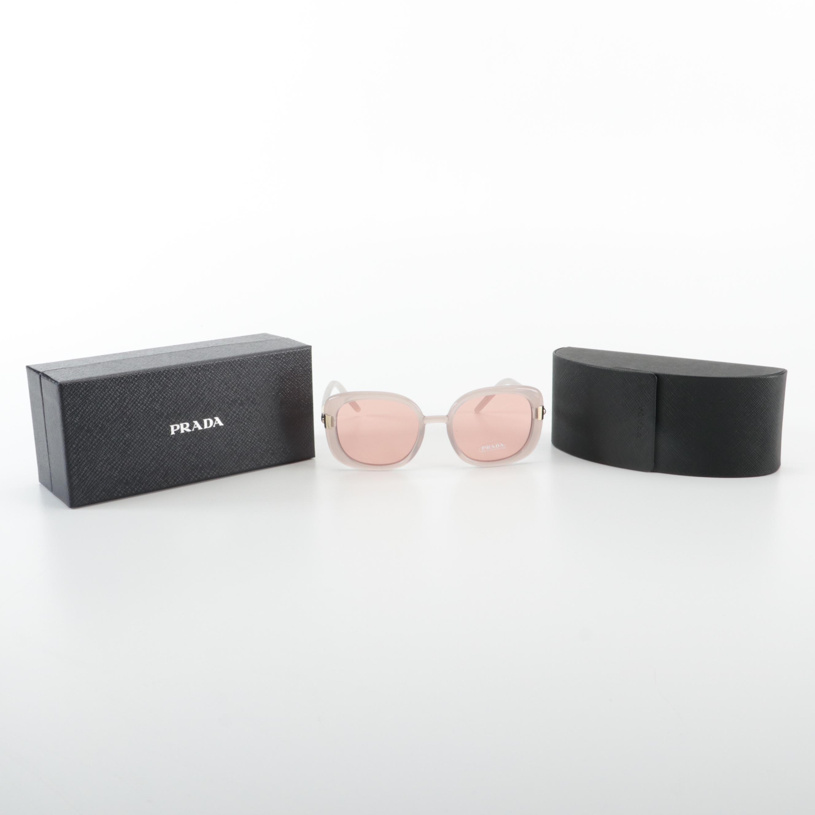 Prada SPR04W Opal Grey/Translucent Pink and Gold Metal Sunglasses with Case/Box