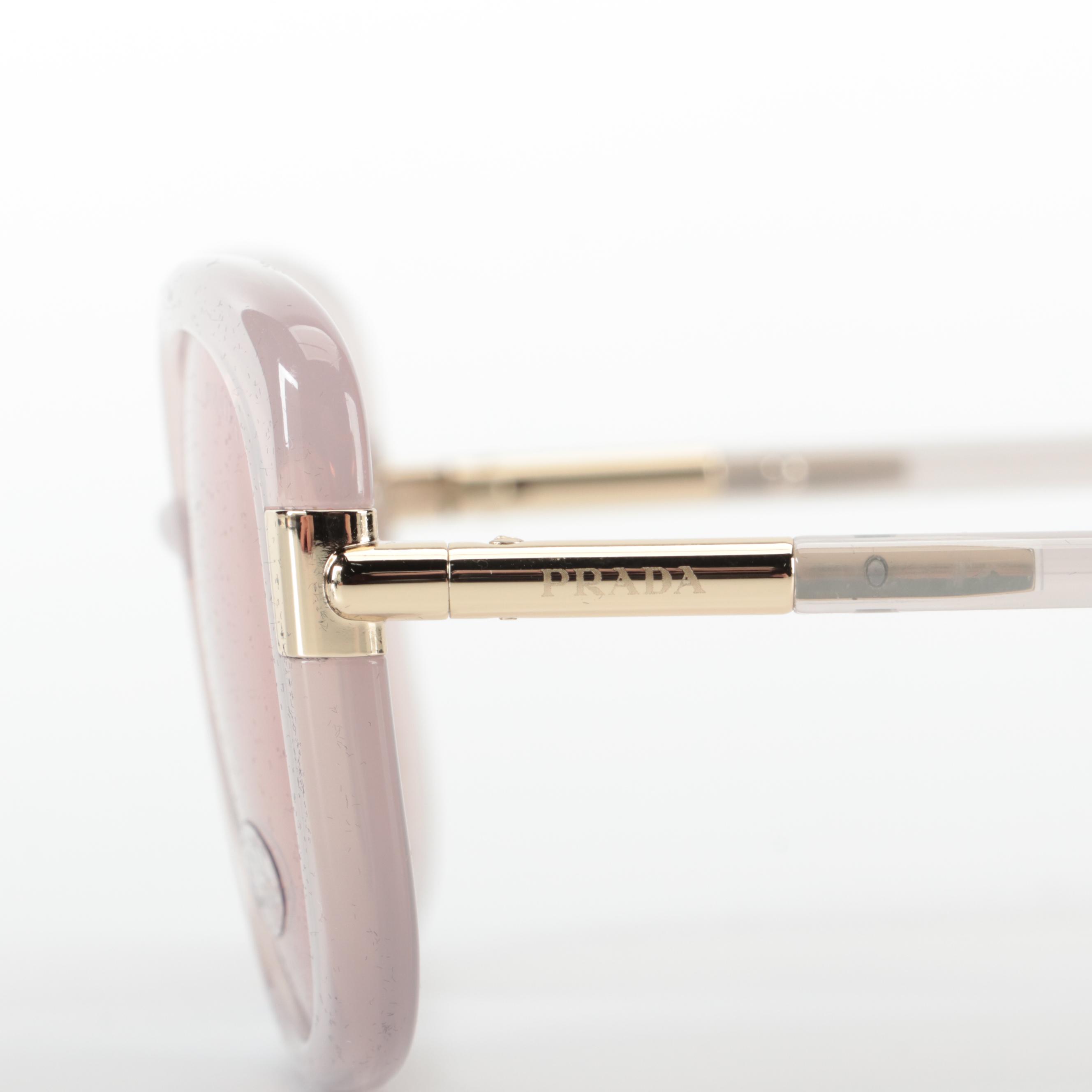 Prada SPR04W Opal Grey/Translucent Pink and Gold Metal Sunglasses with Case/Box