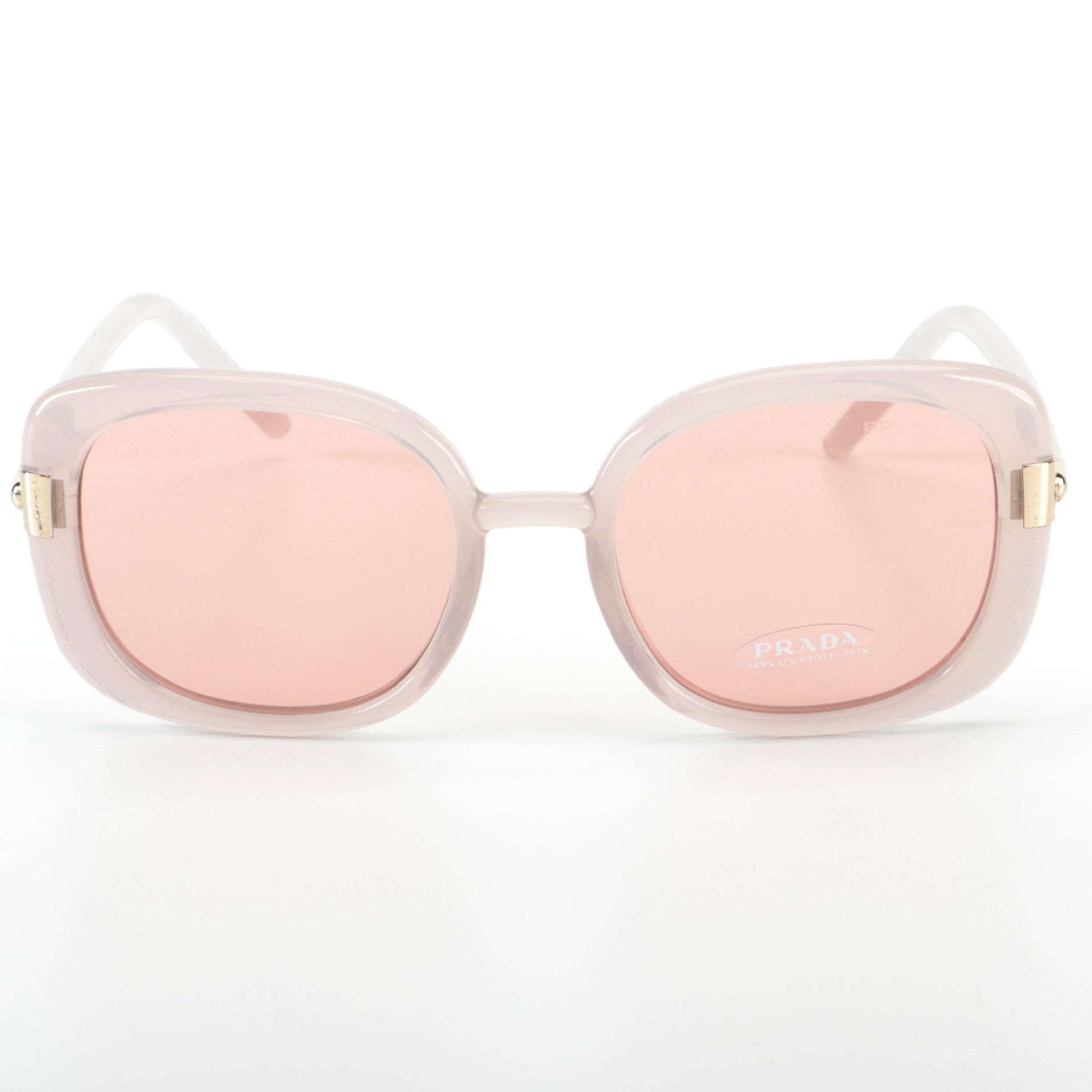 Prada SPR04W Opal Grey/Translucent Pink and Gold Metal Sunglasses with Case/Box