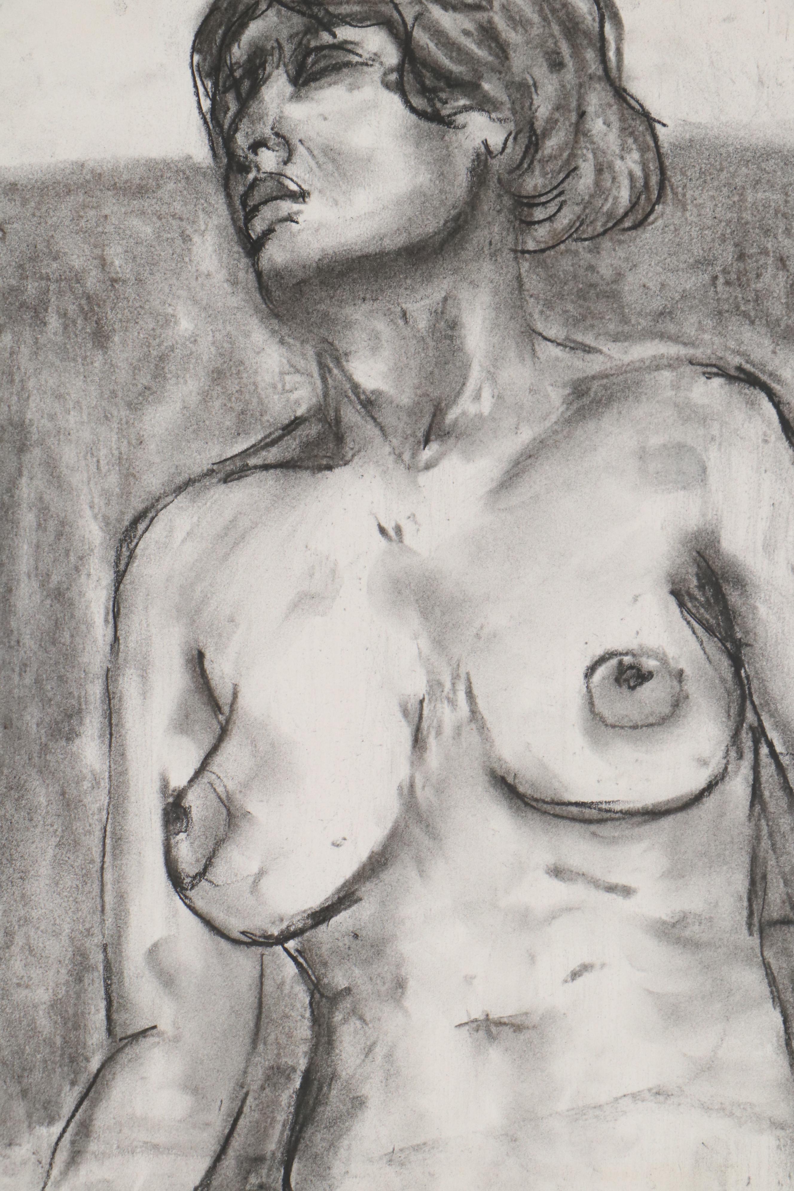 Rebecca Sharfman Charcoal Drawing of Seated Nude