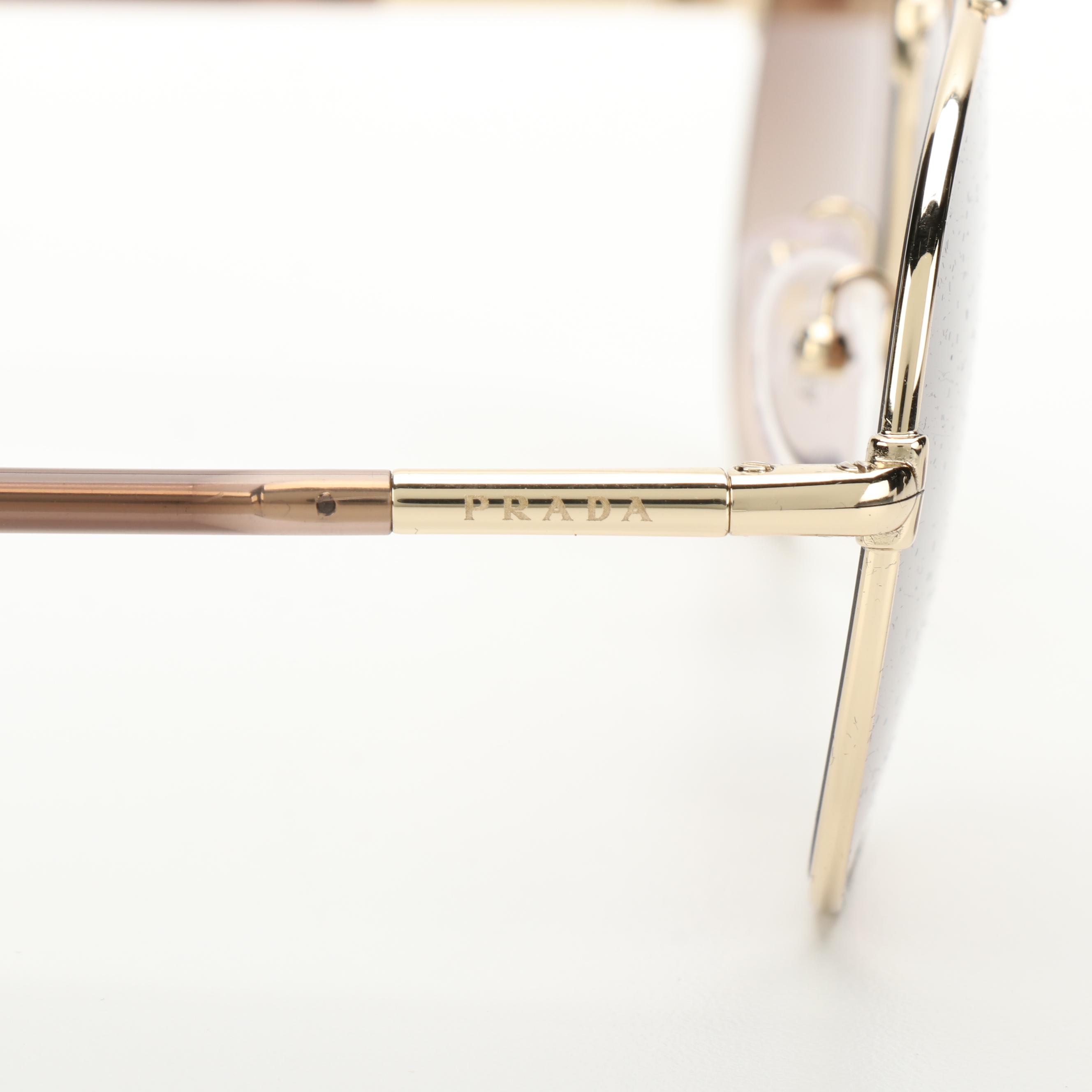 Prada SPR66X Gold Tone Pilot Sunglasses with Case and Box