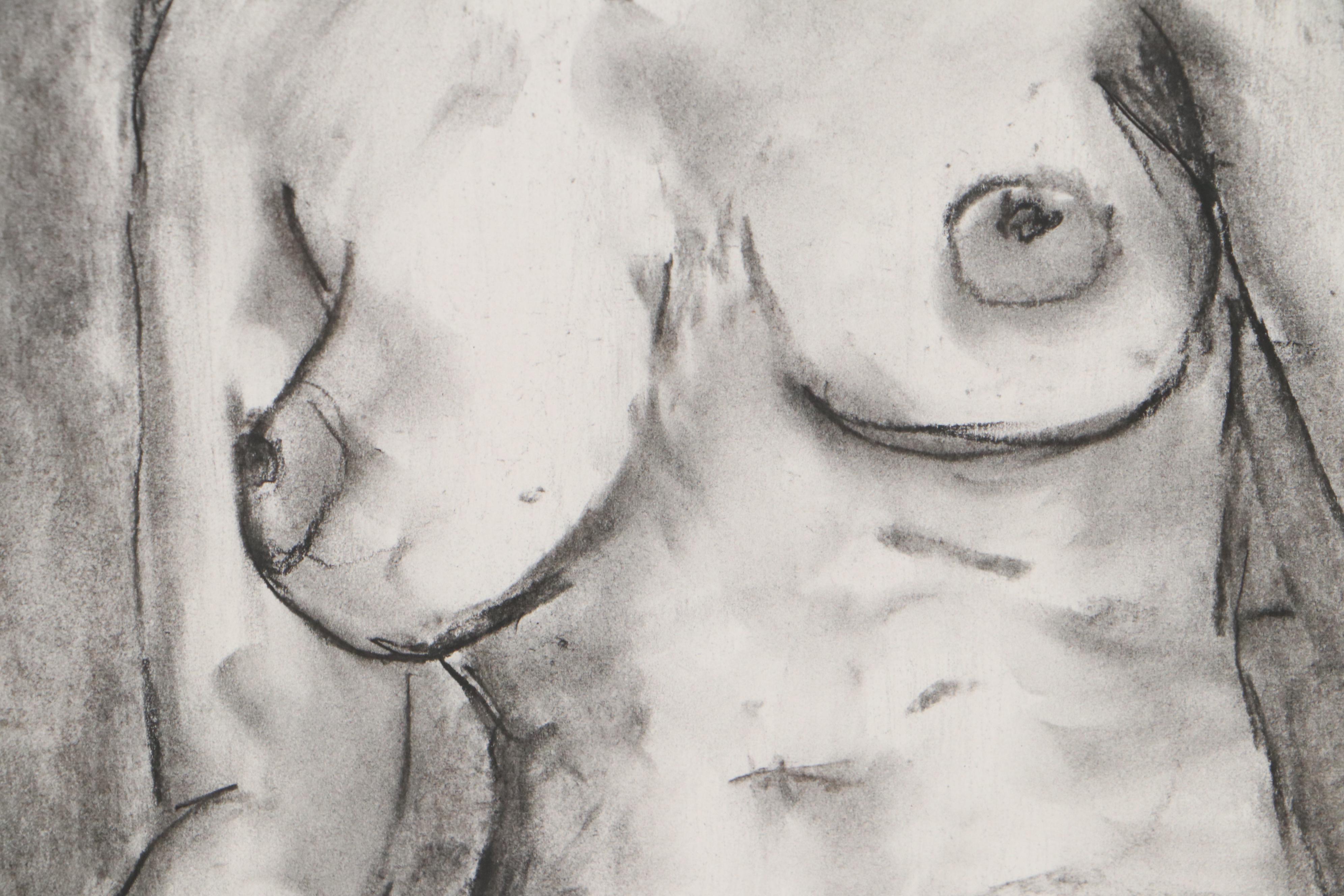 Rebecca Sharfman Charcoal Drawing of Seated Nude