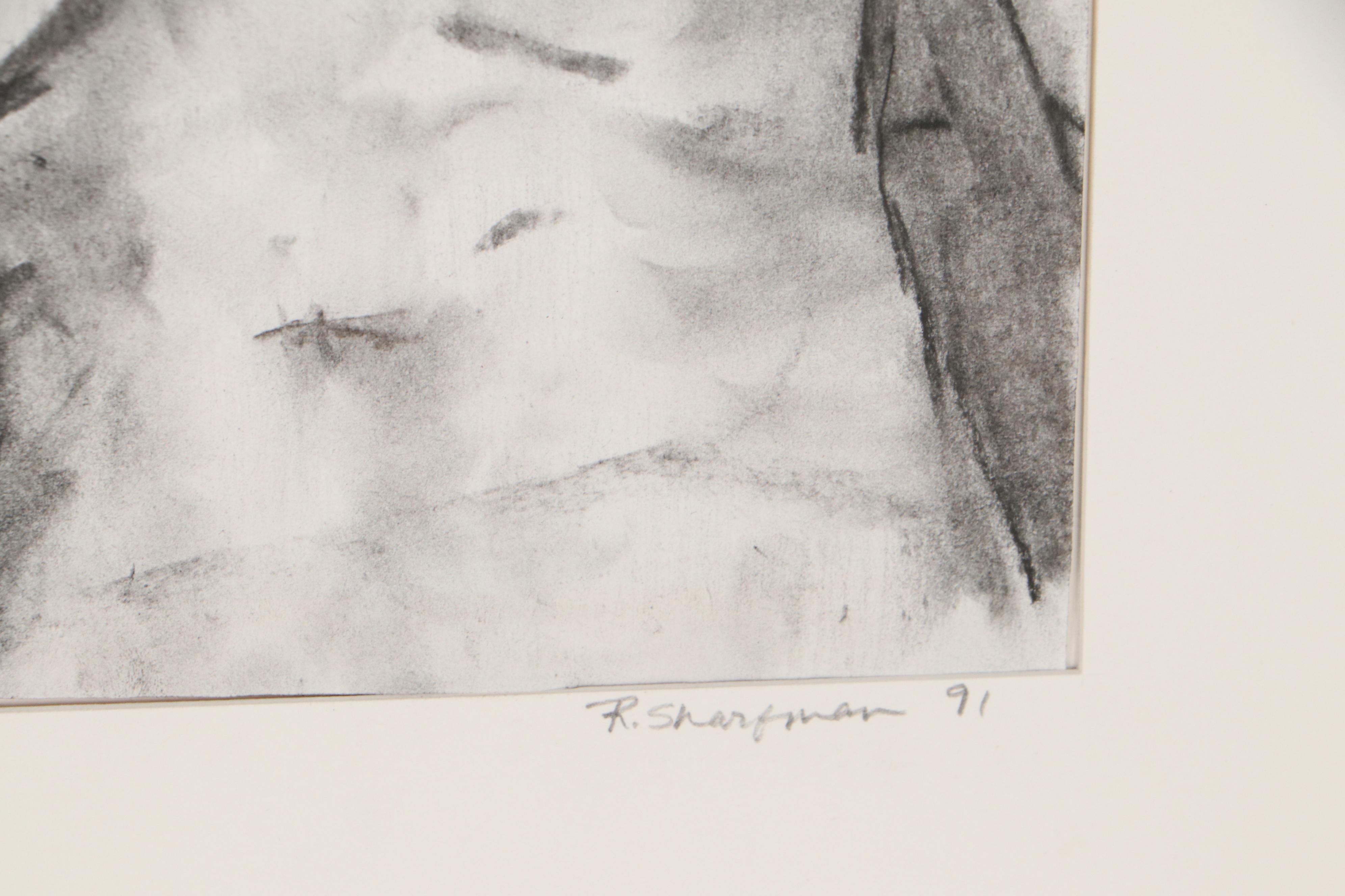 Rebecca Sharfman Charcoal Drawing of Seated Nude