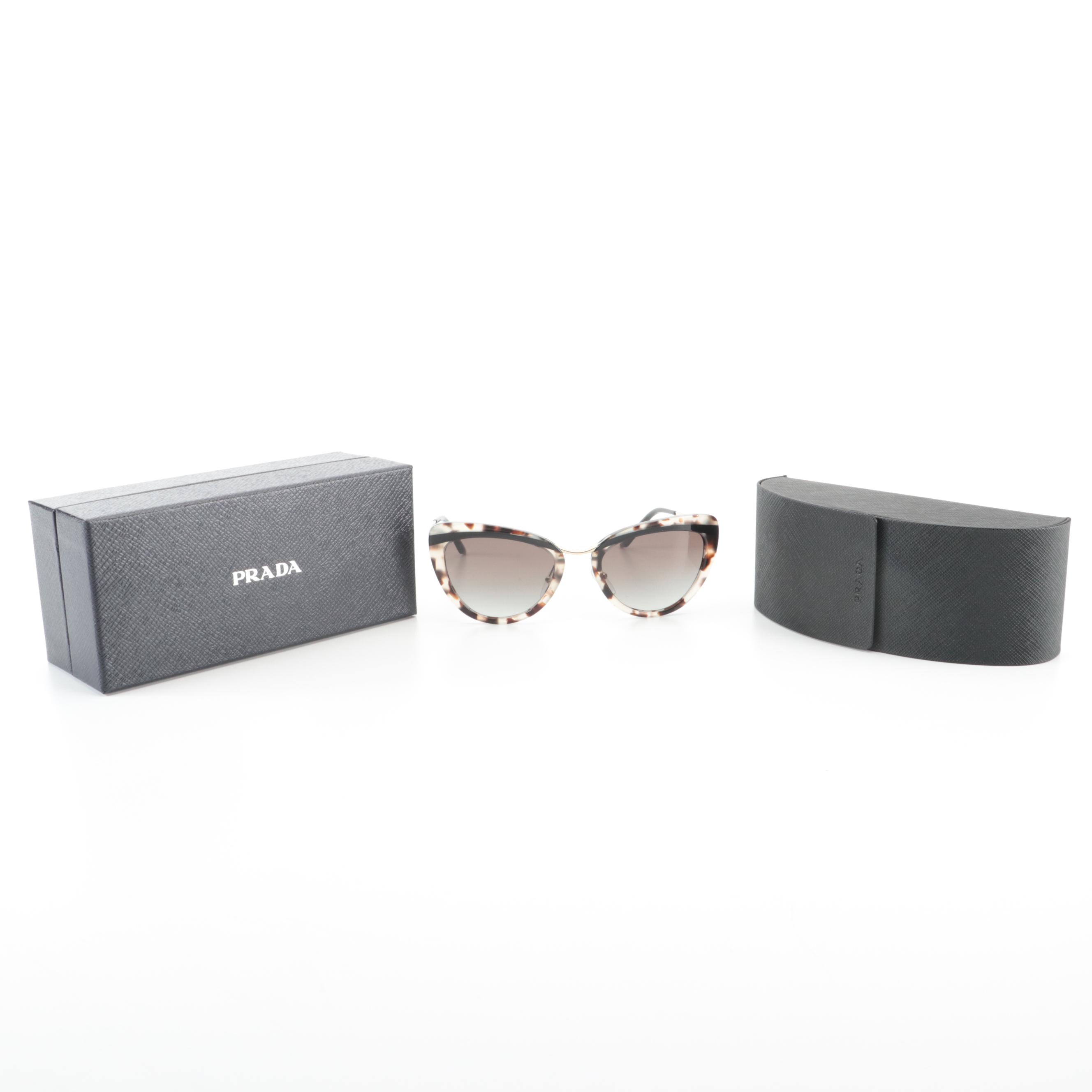 Prada SPR25X Light Havana/Black/Gold Frame Gradient Sunglasses with Case and Box