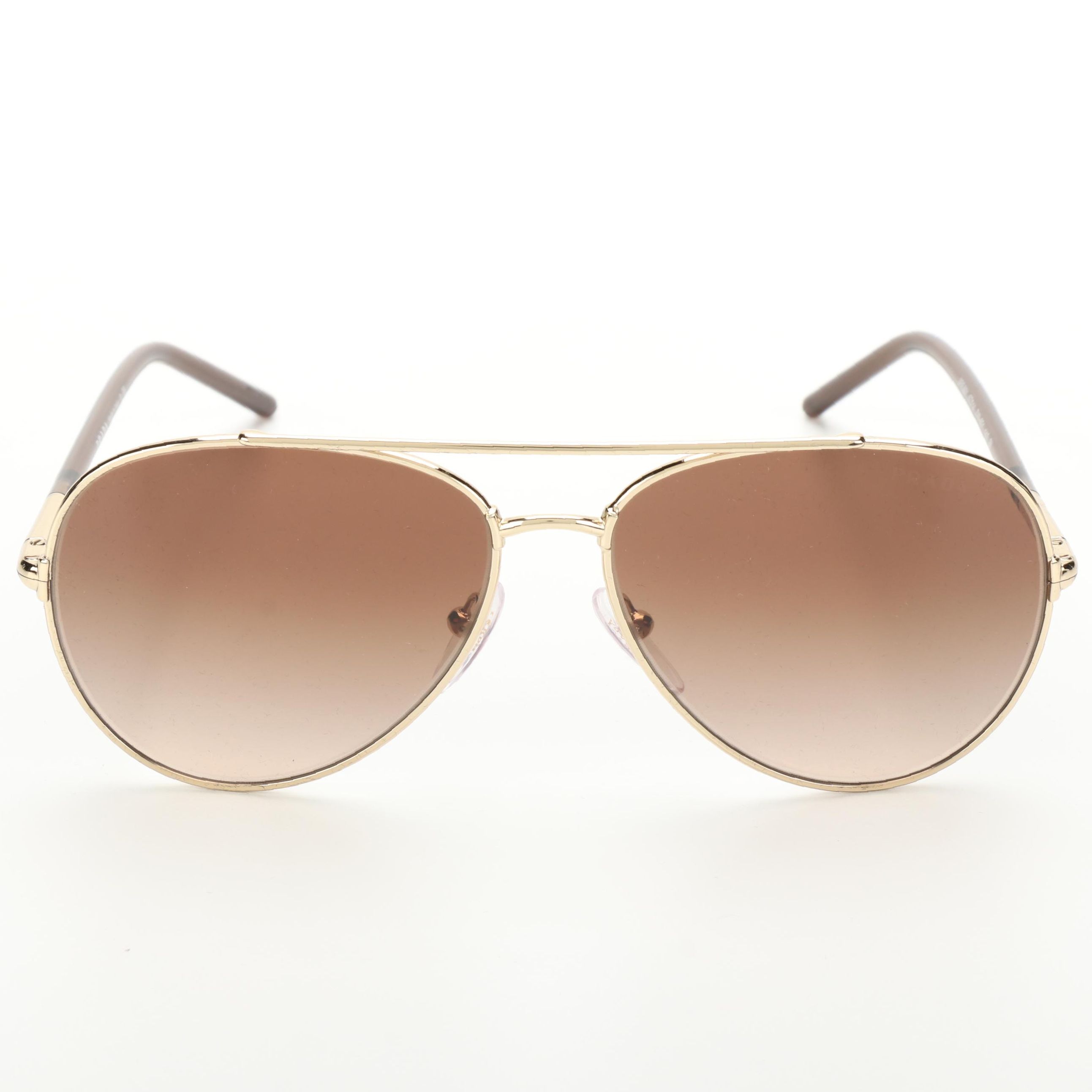 Prada SPR66X Gold Tone Pilot Sunglasses with Case and Box