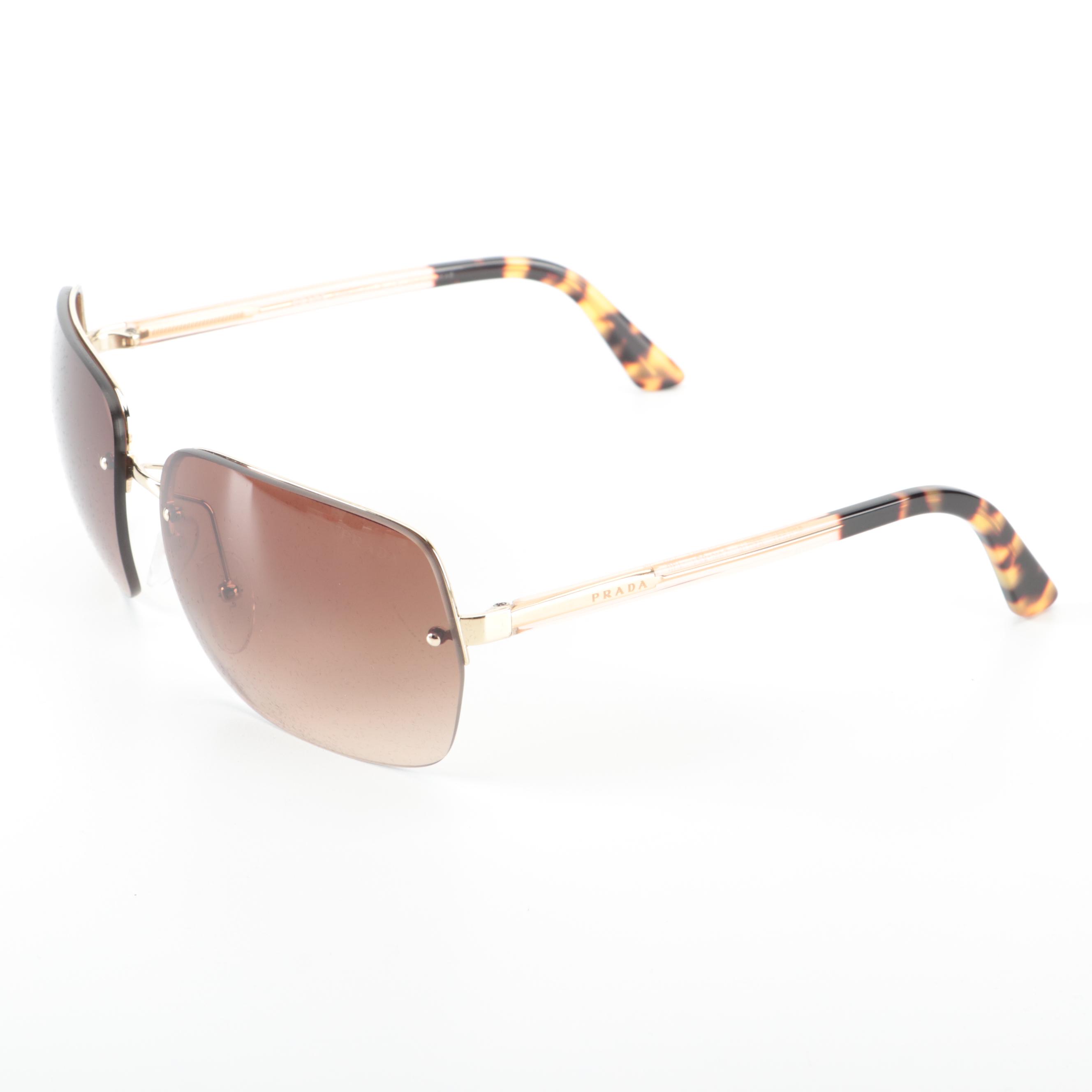 Prada SPR63VS Rimless Light Gold/Havana Brown Gradient Lens Sunglasses with Case