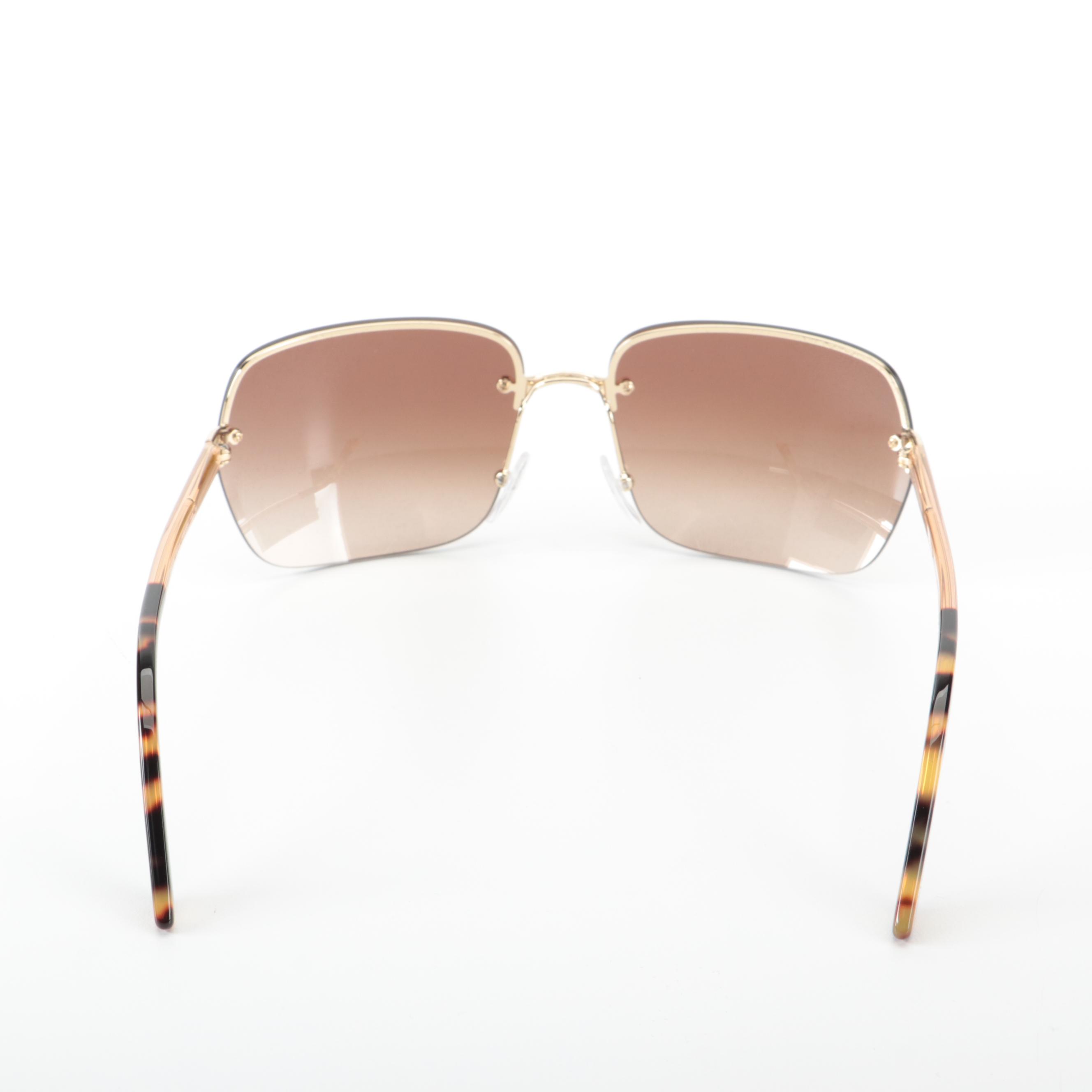 Prada SPR63VS Rimless Light Gold/Havana Brown Gradient Lens Sunglasses with Case