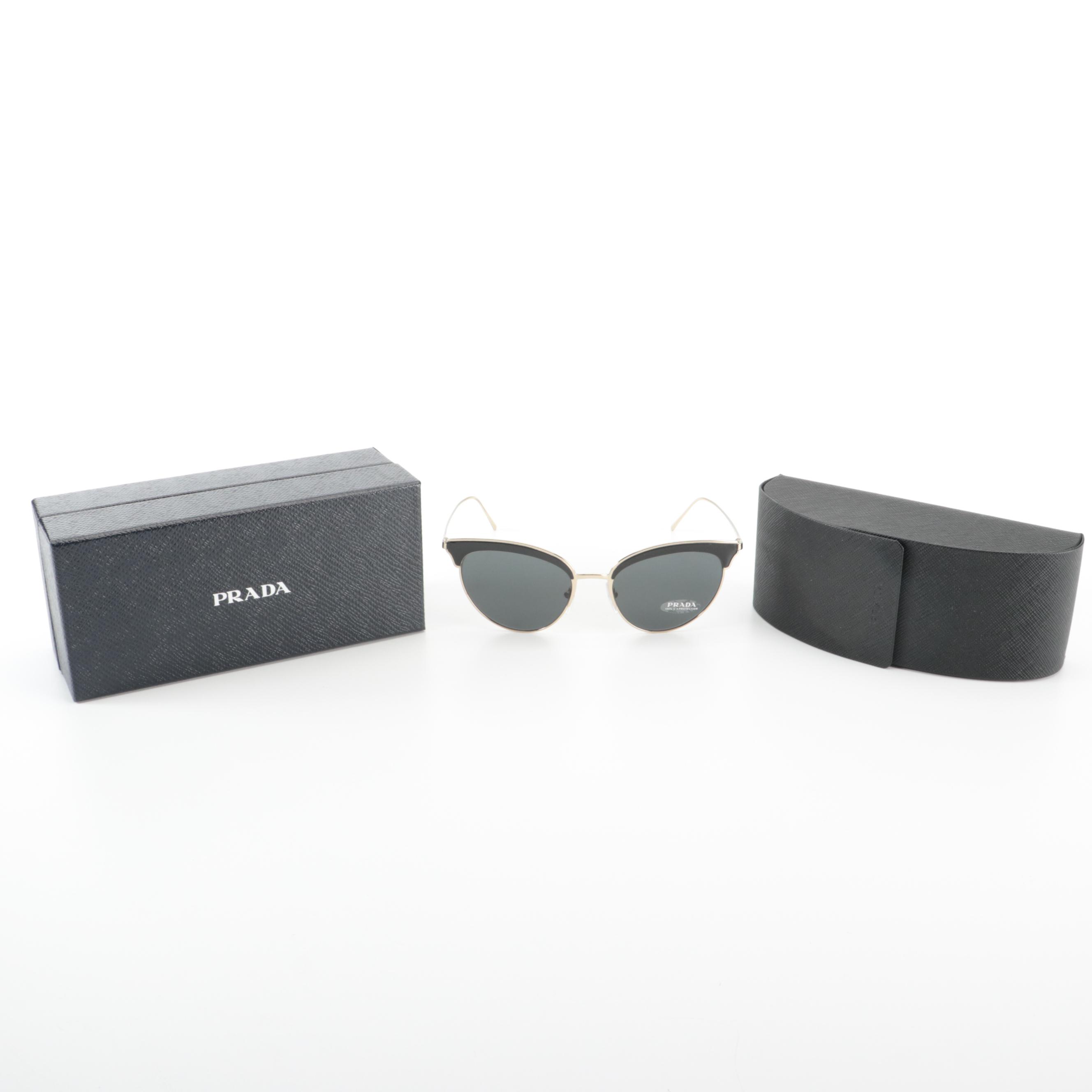 Prada SPR60V Modified Cat Eye Black/Gold Frame Sunglasses with Box and Case