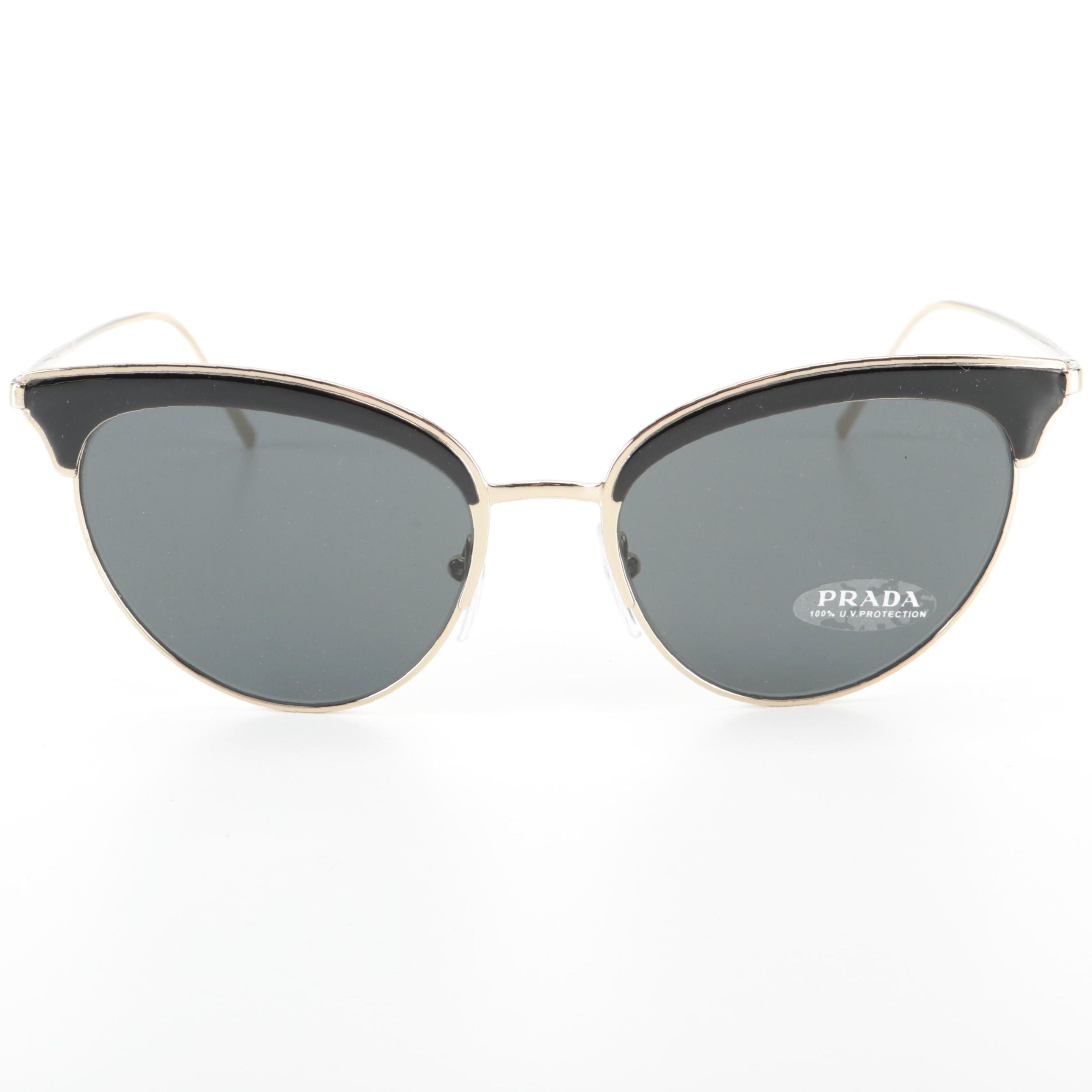 Prada SPR60V Modified Cat Eye Black/Gold Frame Sunglasses with Box and Case